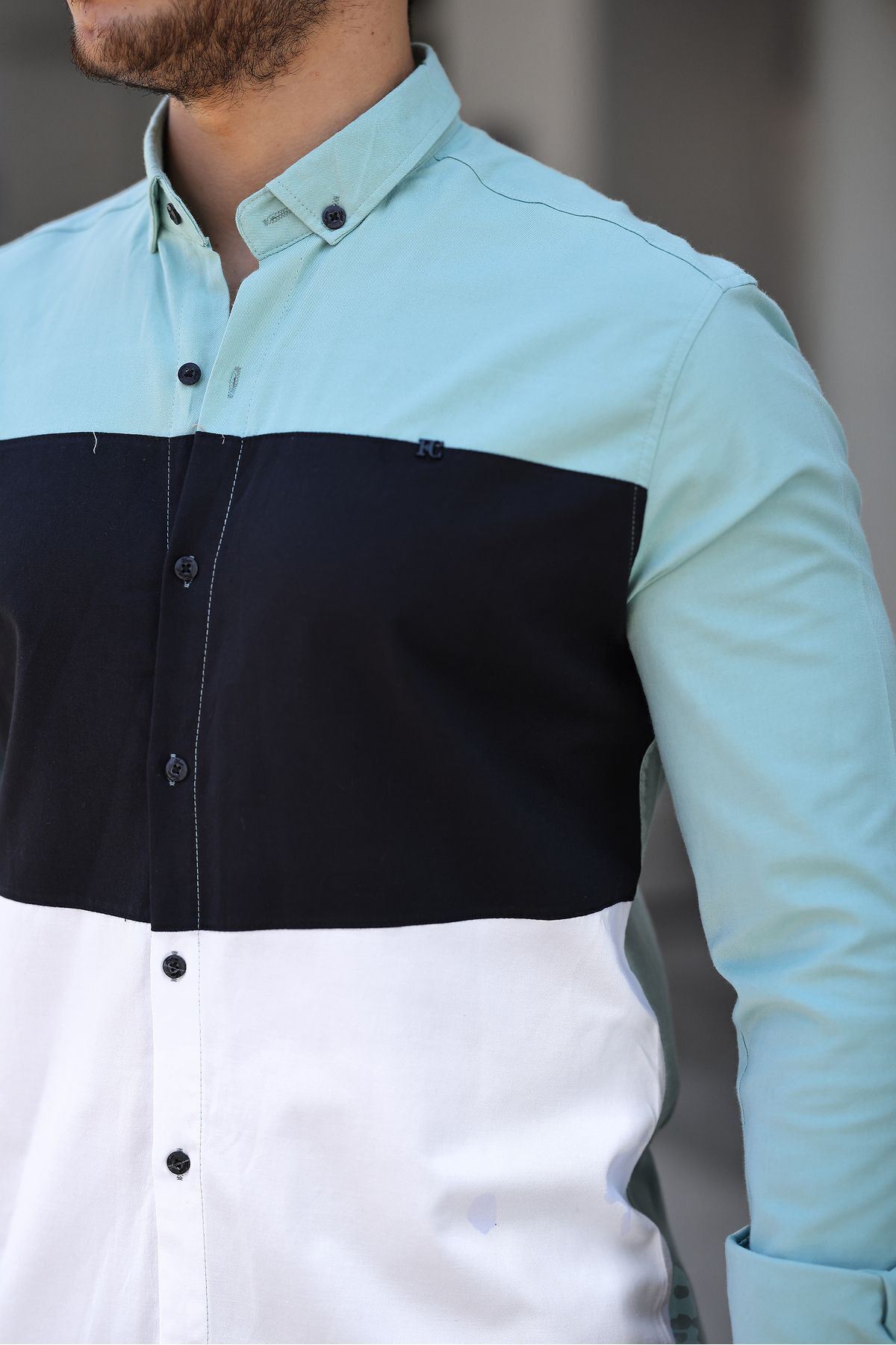 Üç Renk Slim Fit Likralı Kot Gömlek