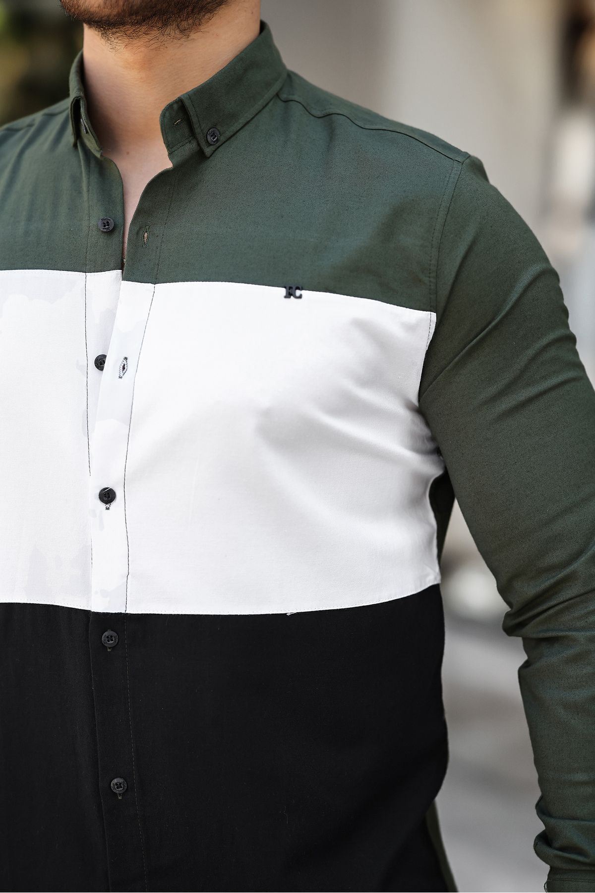 Üç Renk Slim Fit Likralı Kot Gömlek