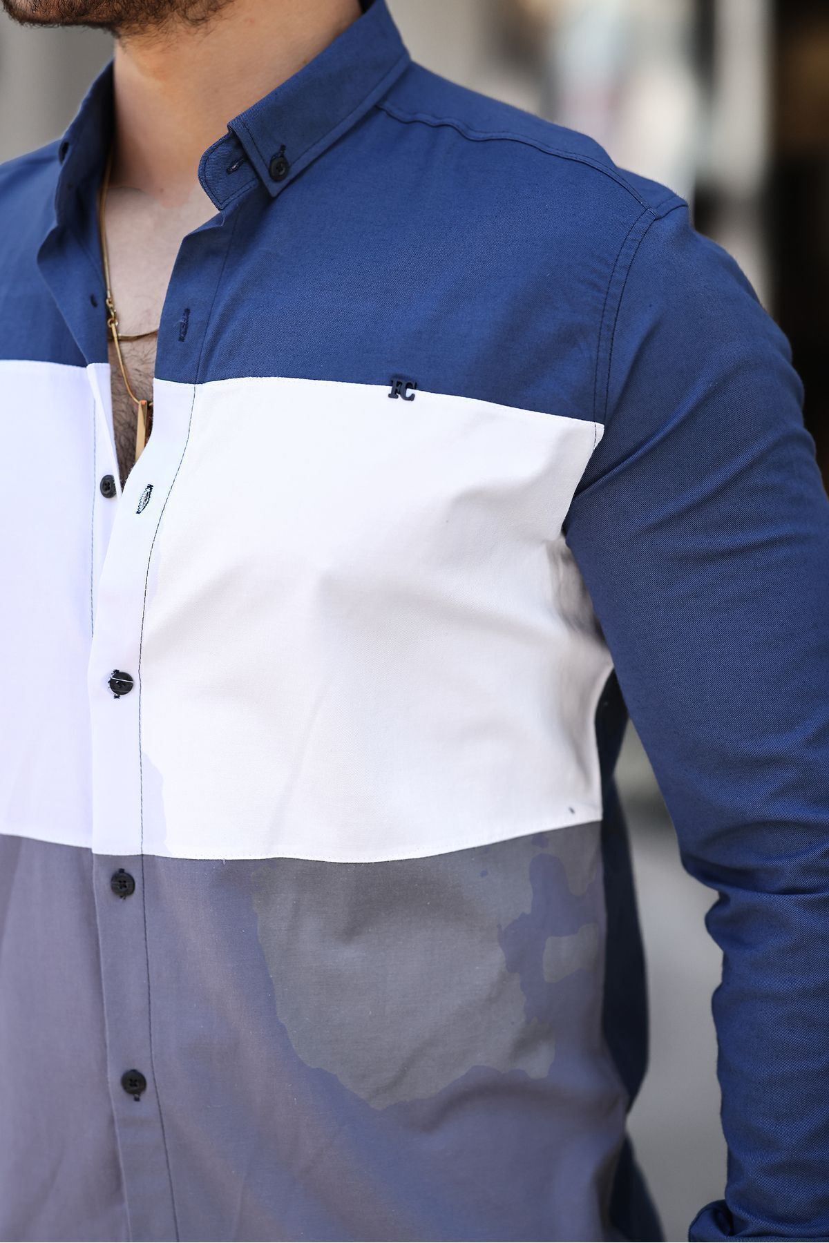 Üç Renk Slim Fit Likralı Kot Gömlek