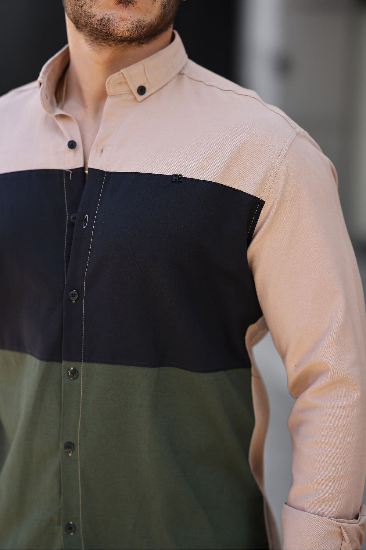 Üç Renk Slim Fit Likralı Kot Gömlek