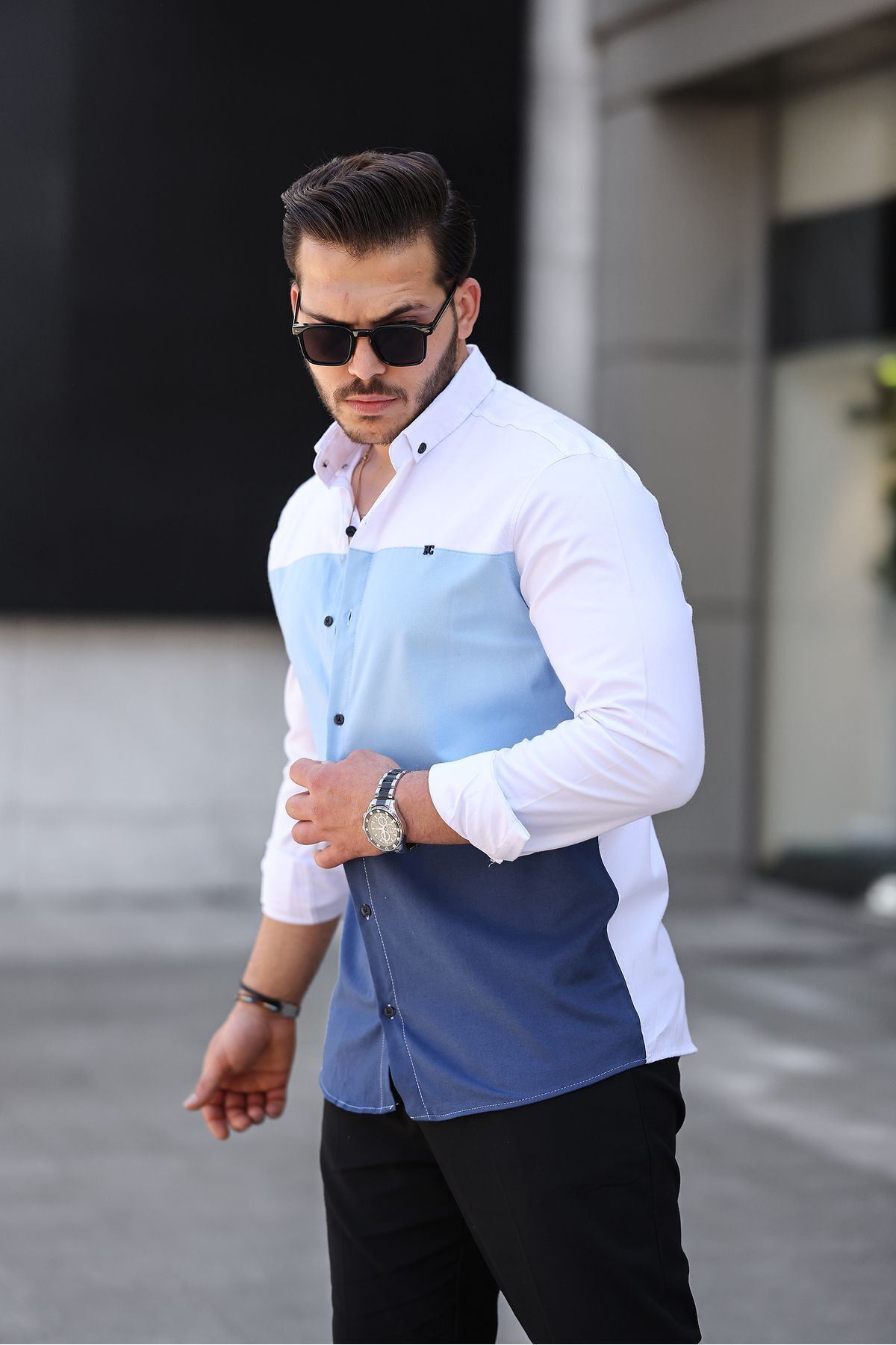 Üç Renk Slim Fit Likralı Kot Gömlek