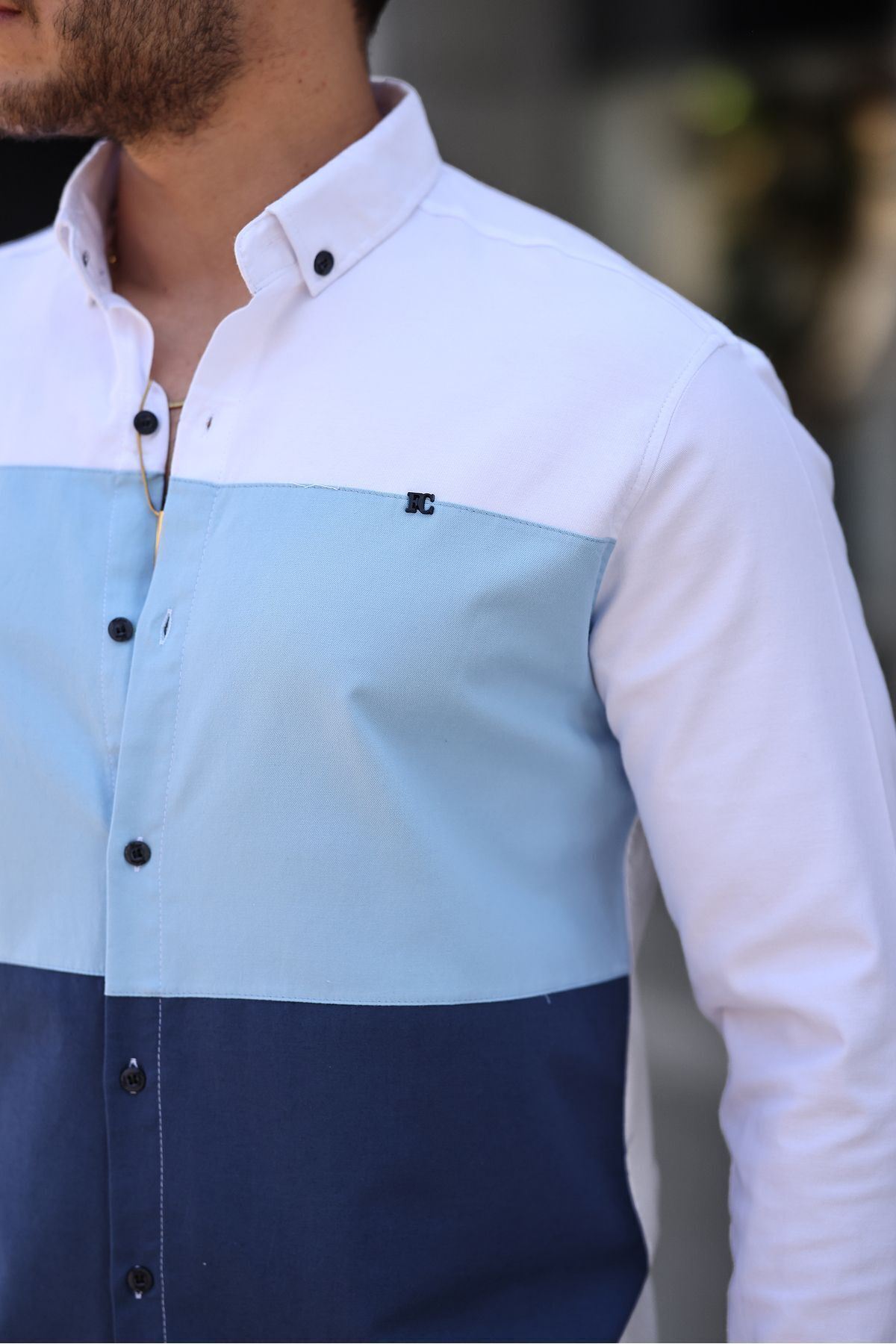 Üç Renk Slim Fit Likralı Kot Gömlek