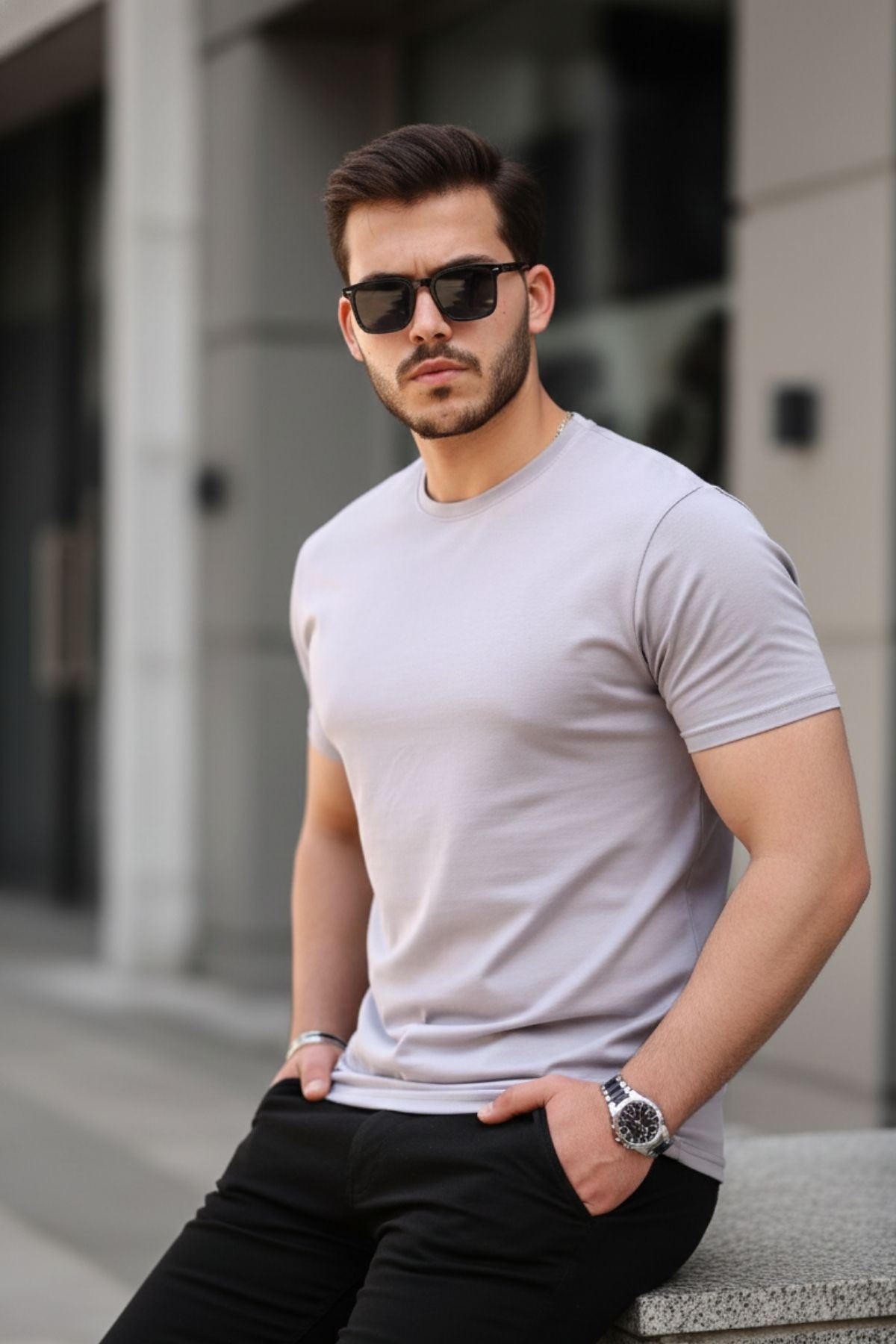 Erkek Slim Fit Baskısız T-Shirt