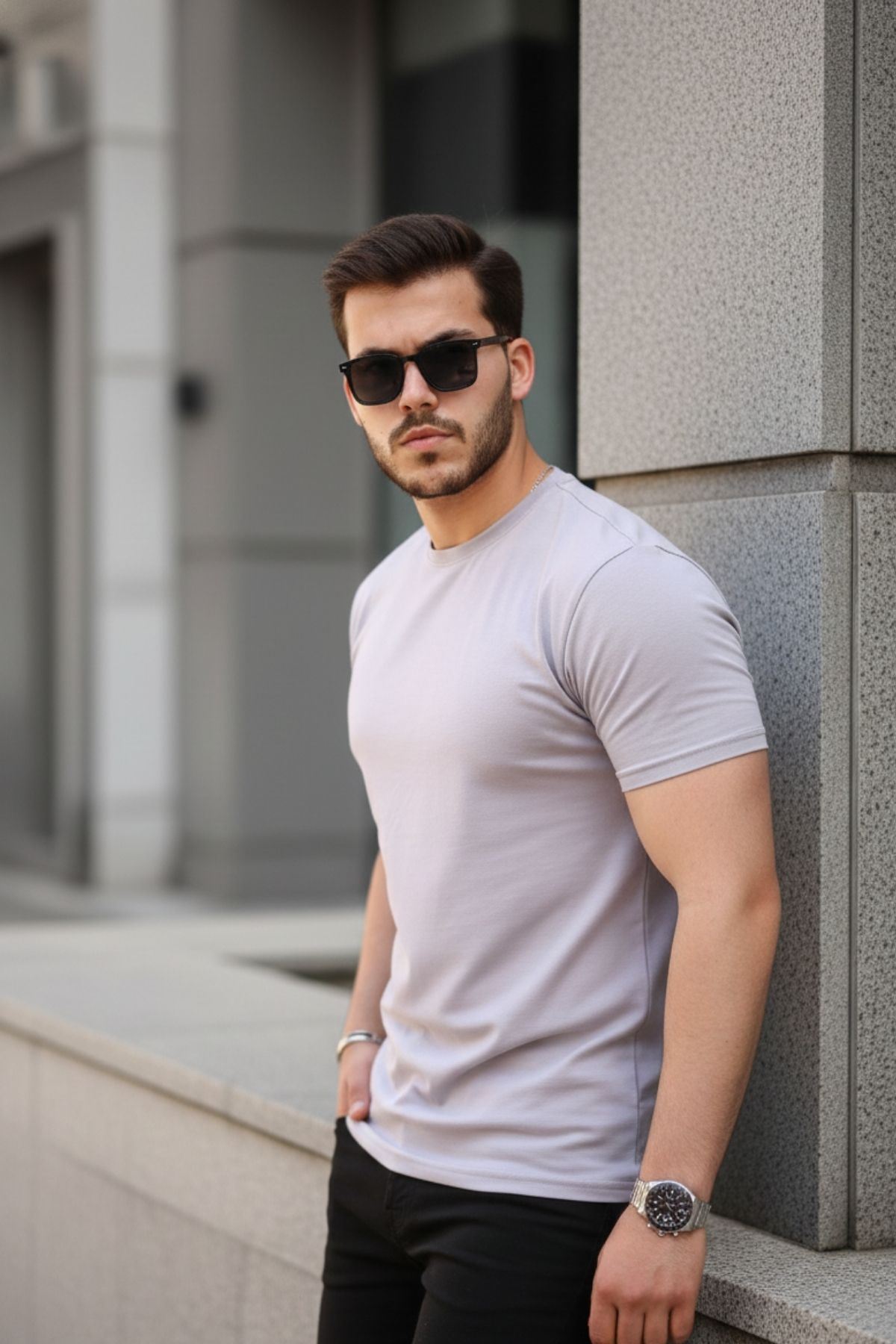 Erkek Slim Fit Baskısız T-Shirt