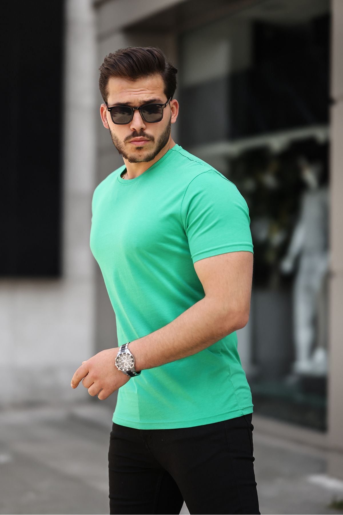 Erkek Slim Fit Baskısız T-Shirt