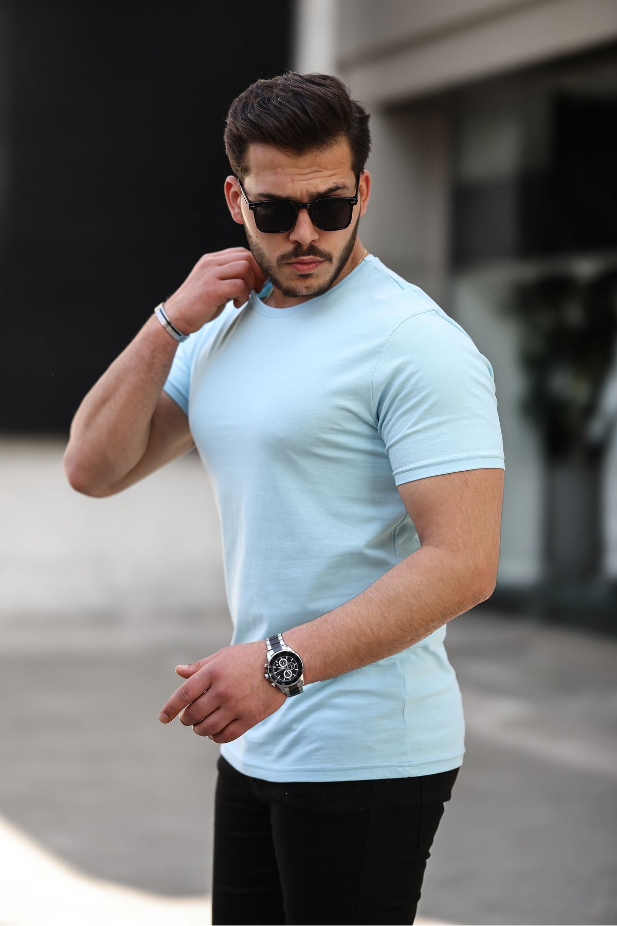 Erkek Slim Fit Baskısız T-Shirt