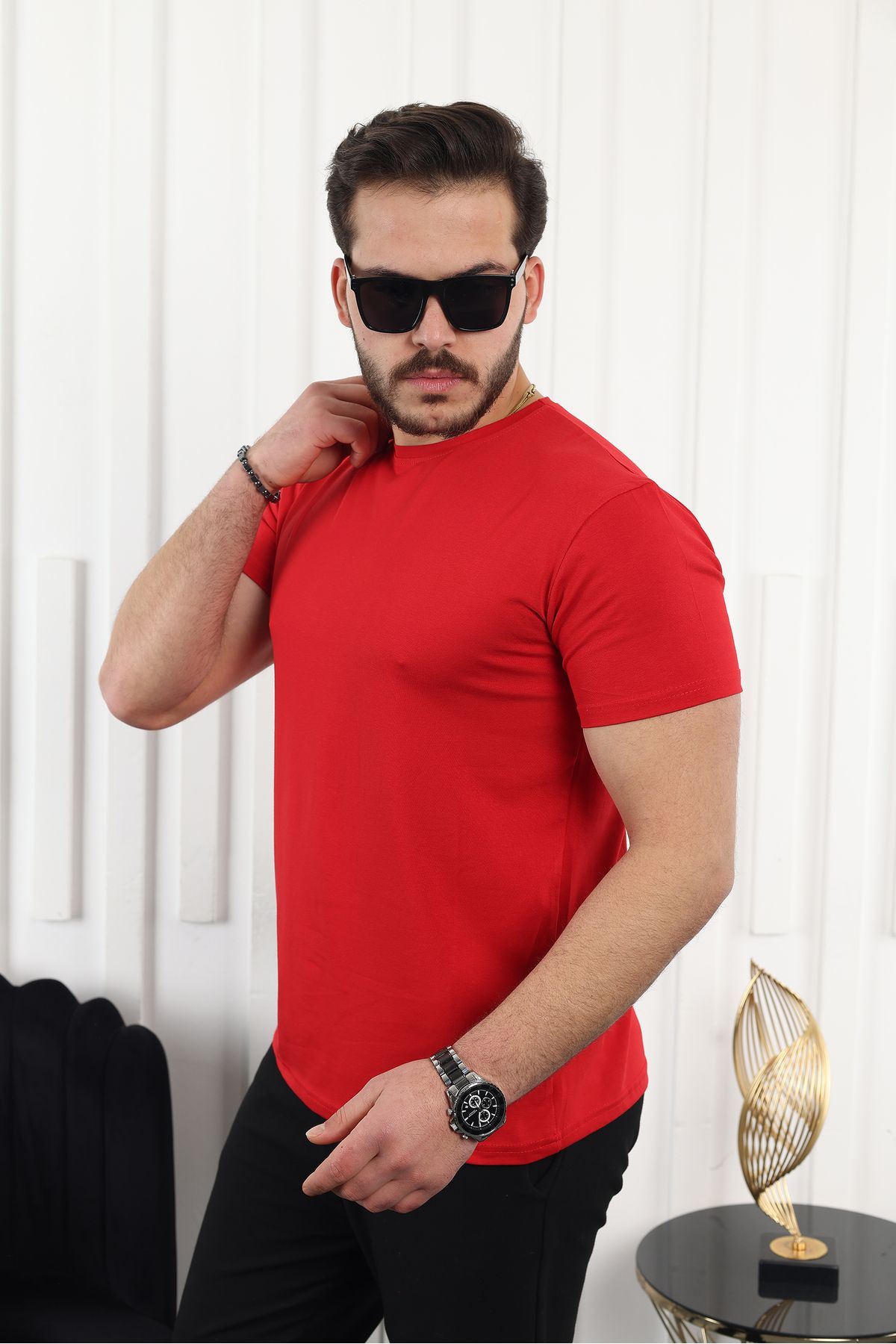 Erkek Slim Fit Baskısız T-Shirt