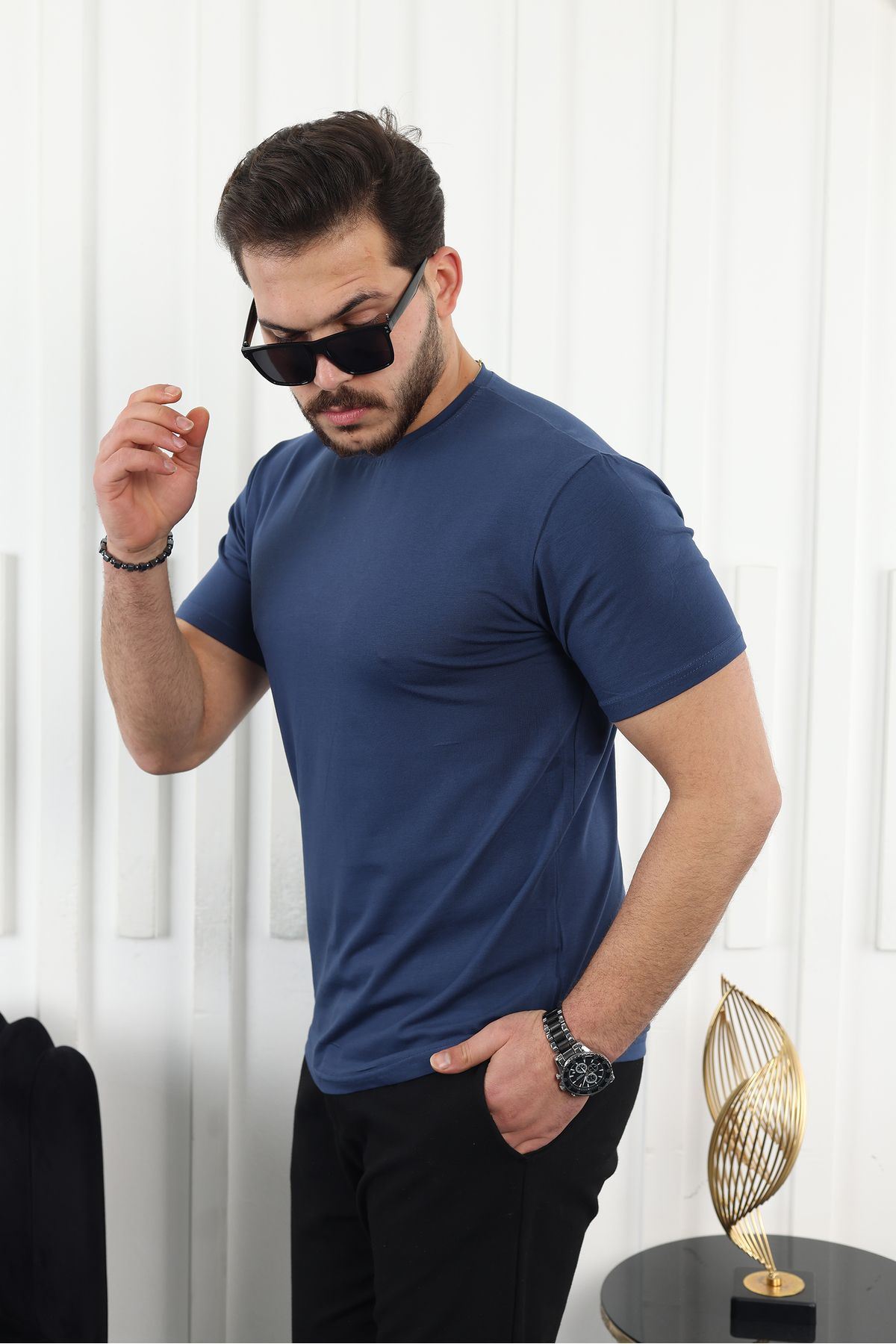 Erkek Slim Fit Baskısız T-Shirt