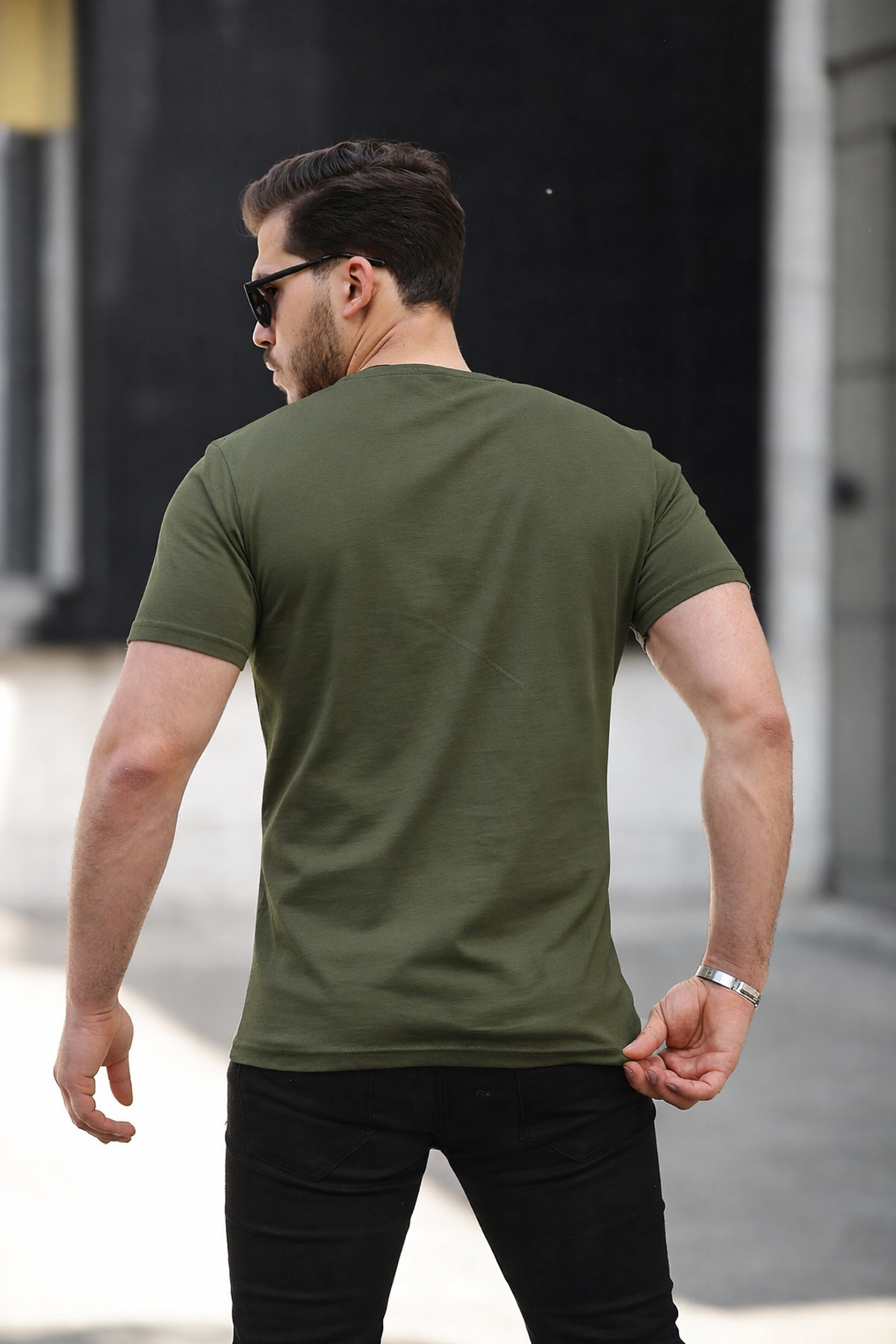 Erkek Basic Bisiklet Yaka Kısa Kollu Dar Haki Tişört