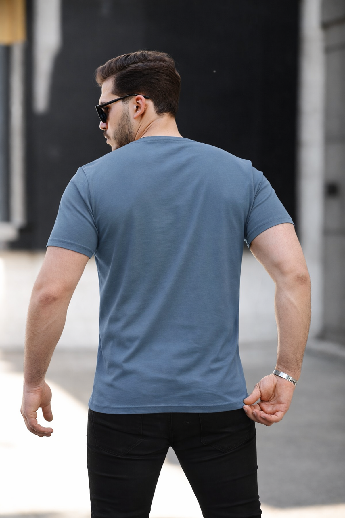 Erkek Basic Bisiklet Yaka Kısa Kollu Dar F.Mavi Tişört