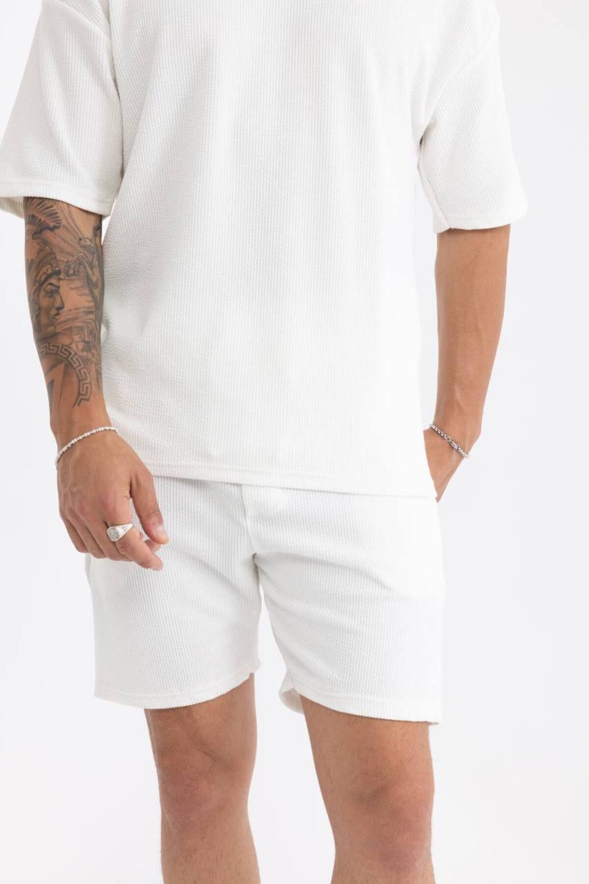 Erkek Basic Polo Yaka Tişört Şort Beyaz Ikili Takım