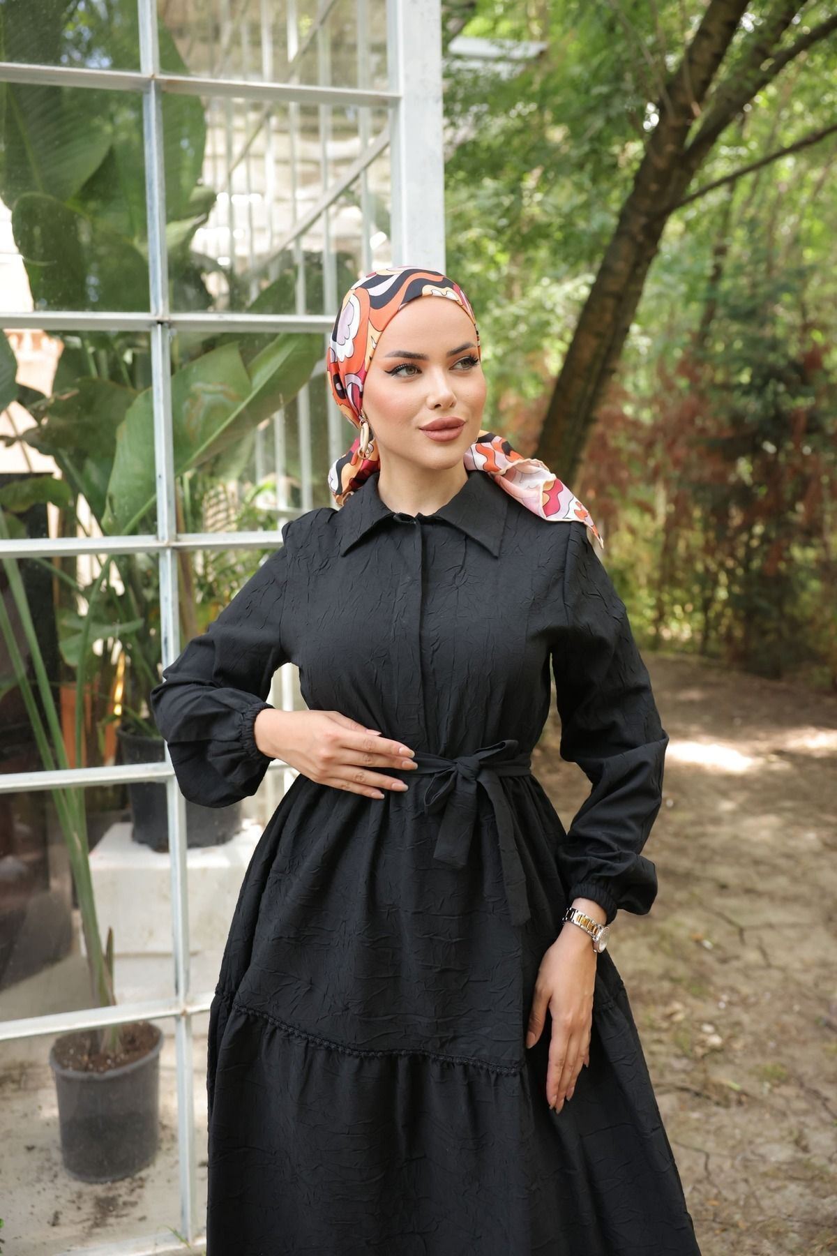 Kadın Trend Şık Terikoton Siyah Uzun Elbise