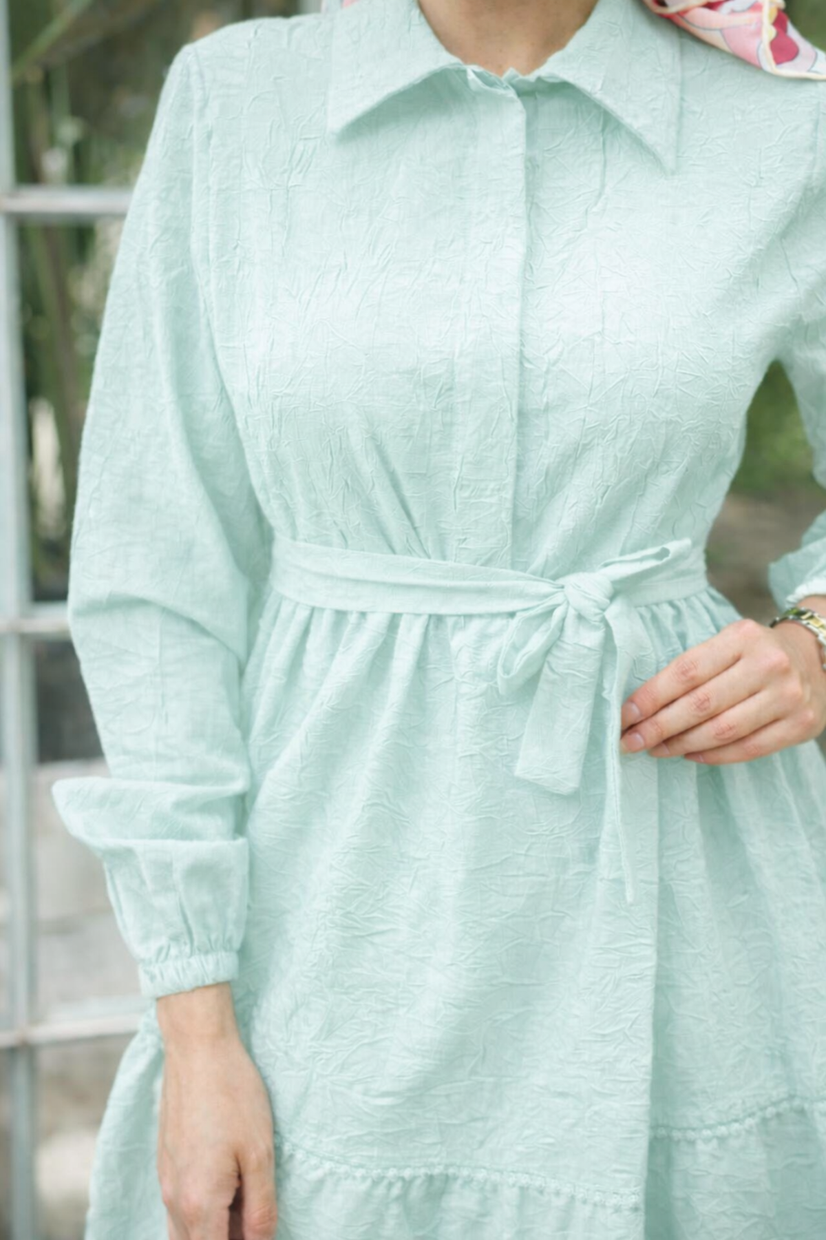 Kadın Trend Şık Terikoton Mint Uzun Elbise