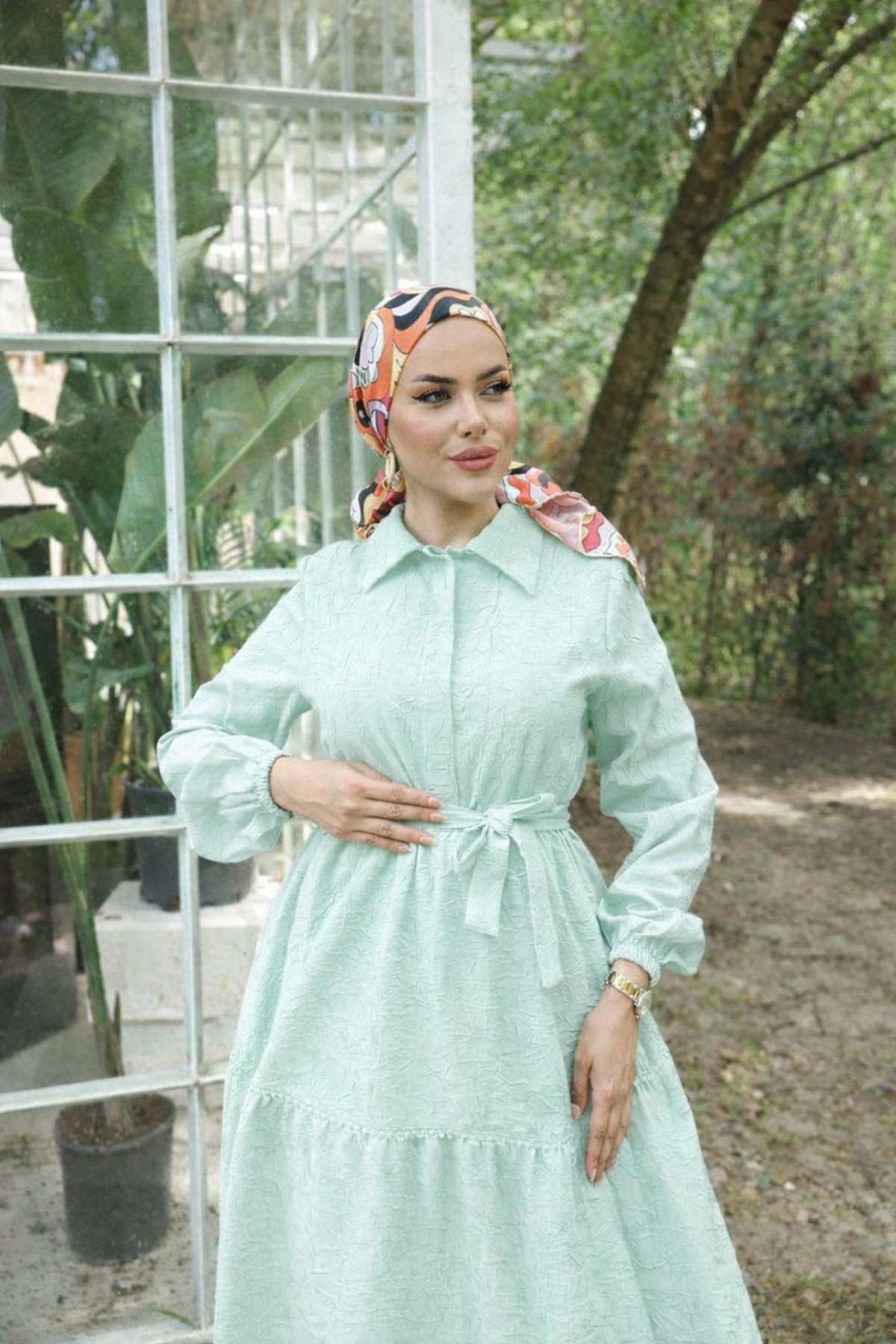 Kadın Trend Şık Terikoton Mint Uzun Elbise