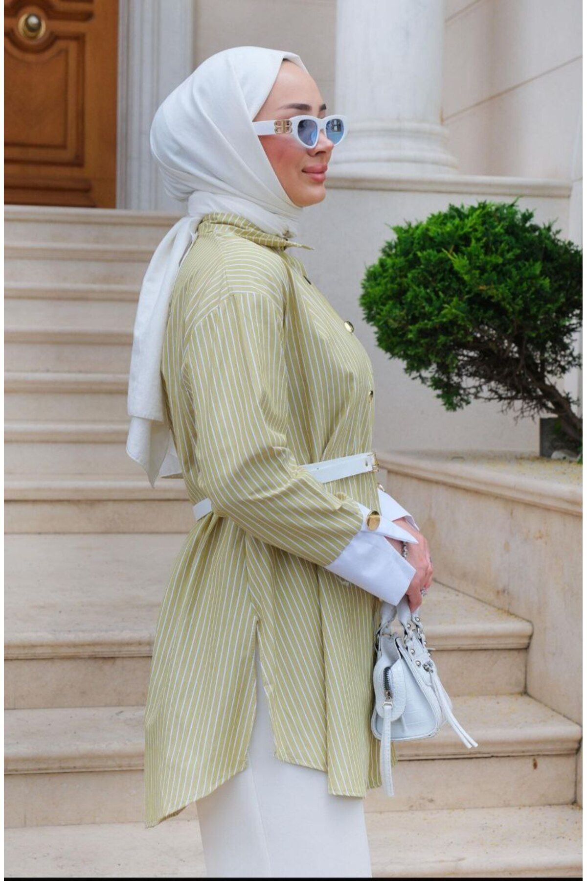 Kadın Trend Bağlamalı Şık Yeşil Trikoton Gömlek