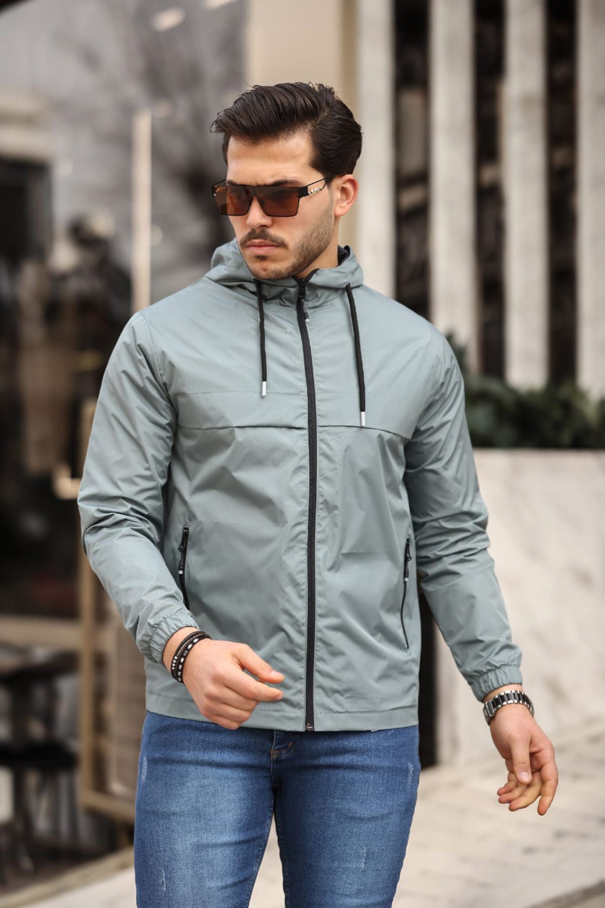 Erkek Içi Astarlı Suya Dayanıklı Kapüşonlu Cepli Yağmurluk