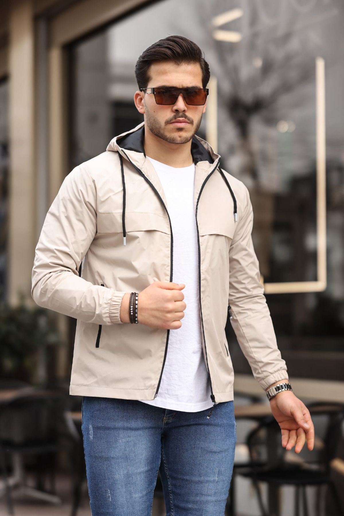 Erkek Içi Astarlı Suya Dayanıklı Kapüşonlu Cepli Yağmurluk