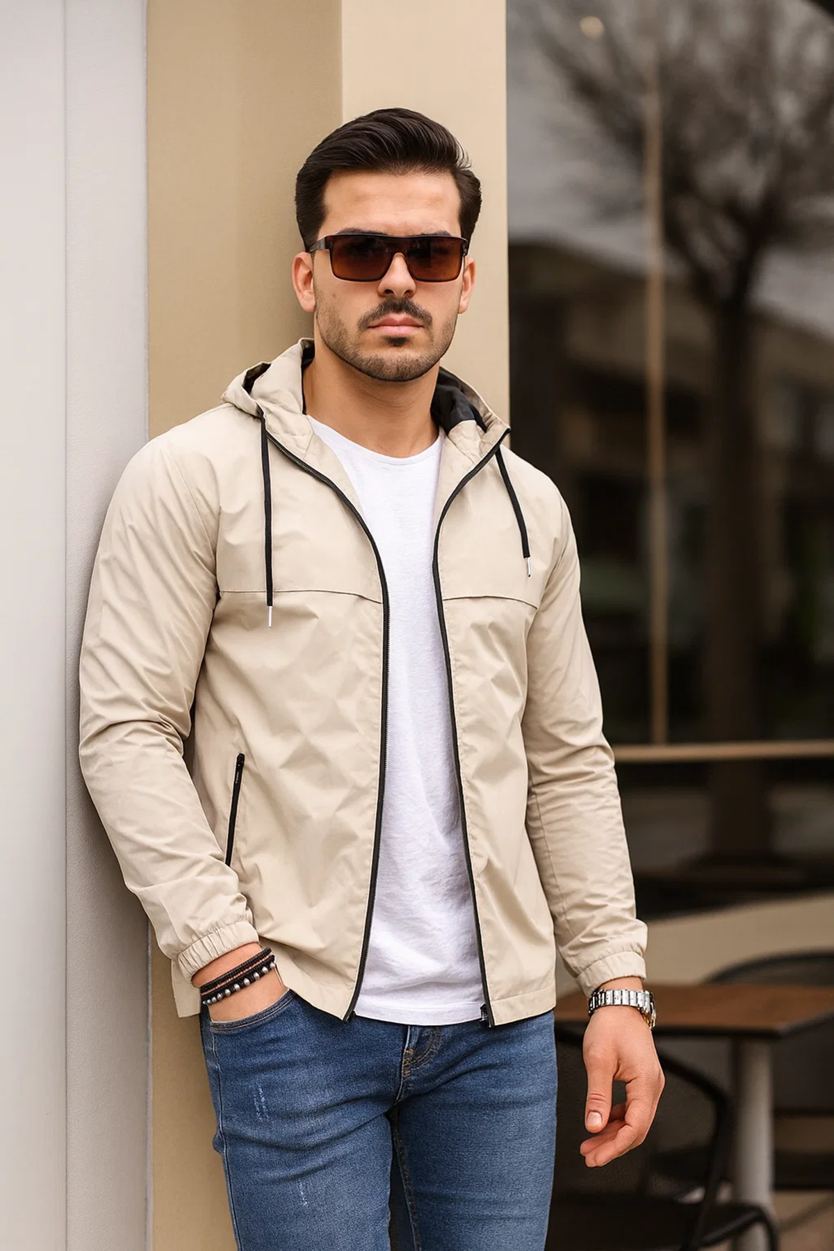 Erkek Içi Astarlı Suya Dayanıklı Kapüşonlu Cepli Yağmurluk