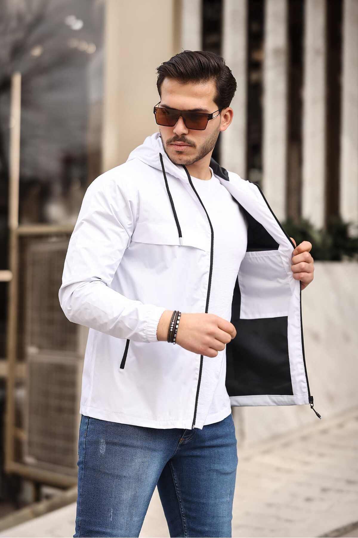 Erkek Içi Astarlı Suya Dayanıklı Kapüşonlu Cepli Yağmurluk