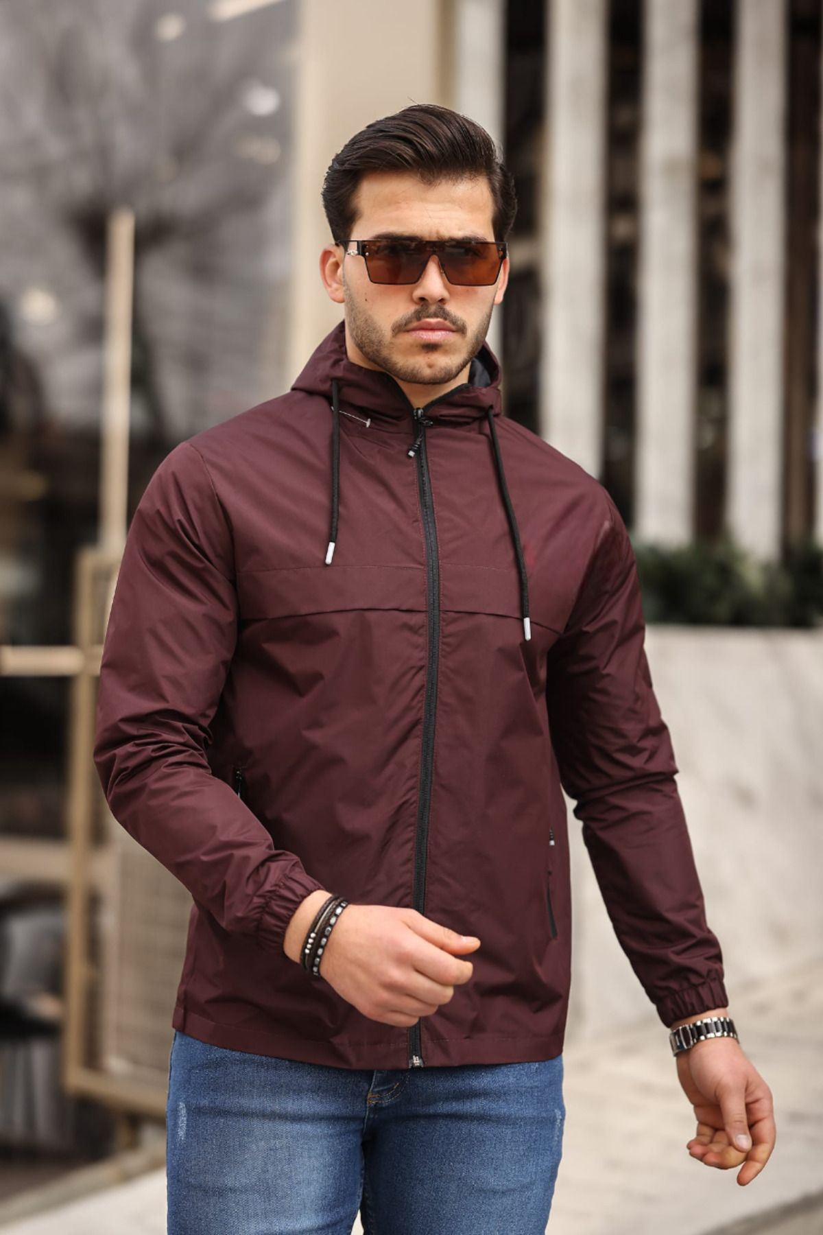 Erkek Içi Astarlı Suya Dayanıklı Kapüşonlu Cepli Yağmurluk
