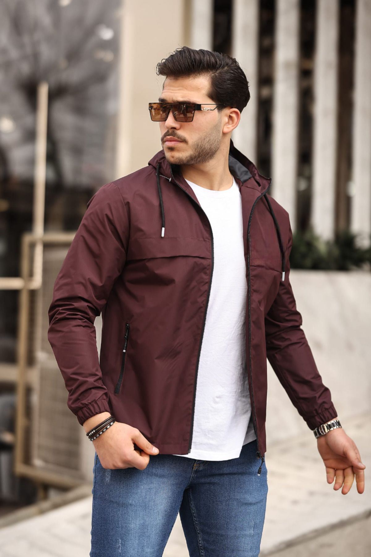 Erkek Içi Astarlı Suya Dayanıklı Kapüşonlu Cepli Yağmurluk