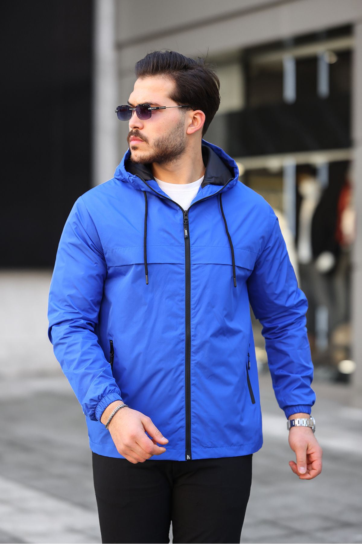 Erkek Içi Astarlı Suya Dayanıklı Kapüşonlu Cepli Yağmurluk