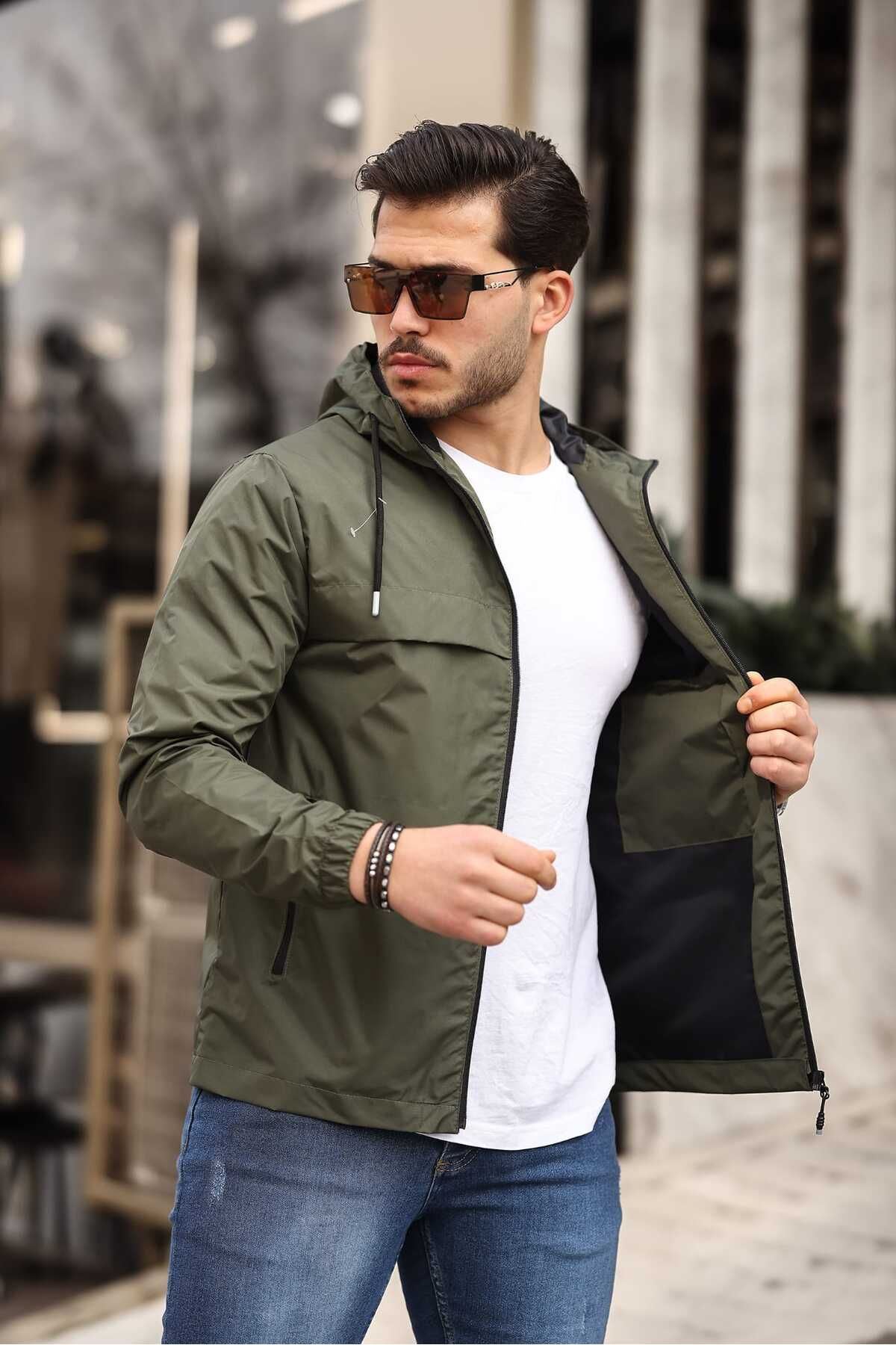 Erkek Içi Astarlı Suya Dayanıklı Kapüşonlu Cepli Yağmurluk