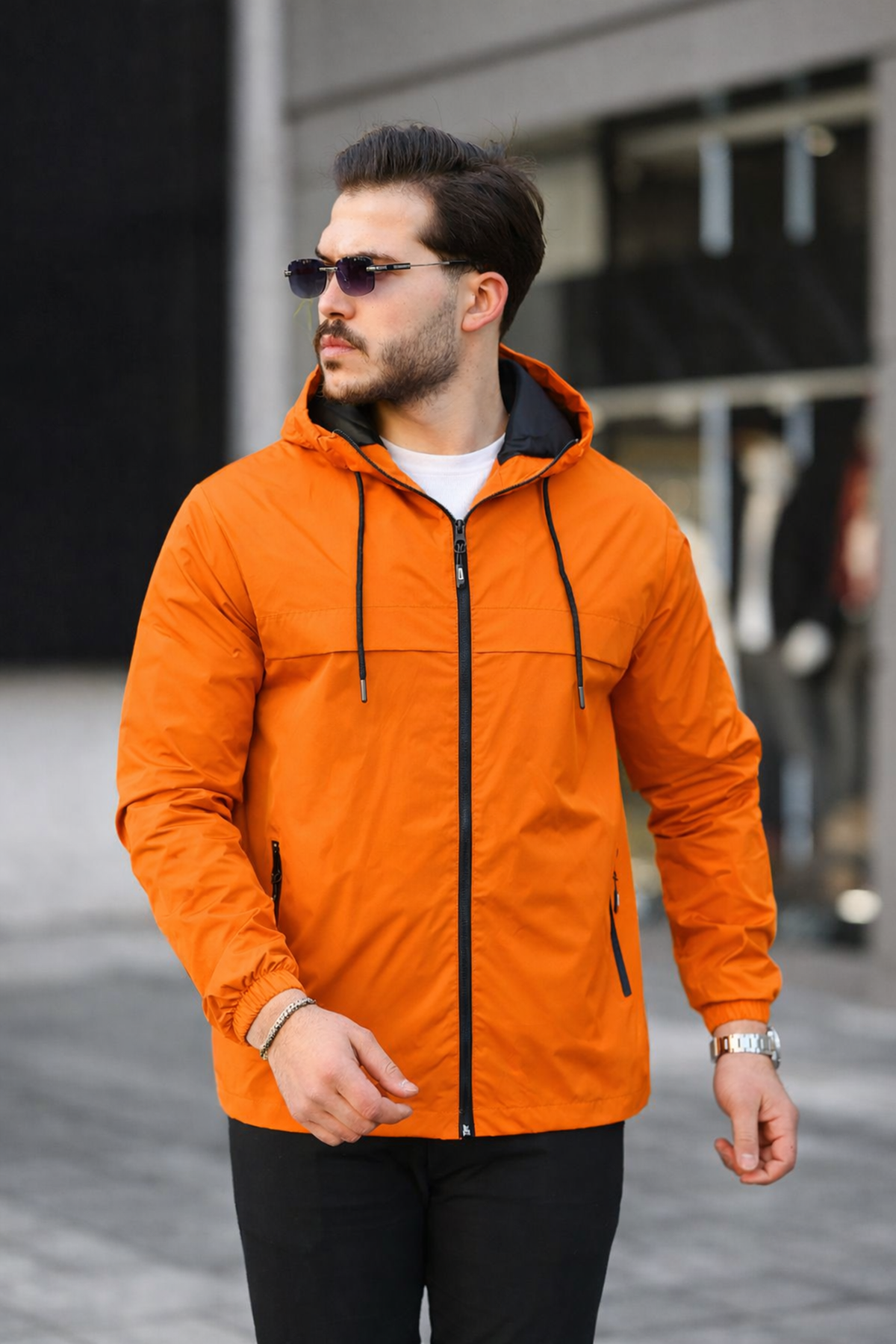 Erkek Içi Astarlı Suya Dayanıklı Kapüşonlu Cepli Yağmurluk