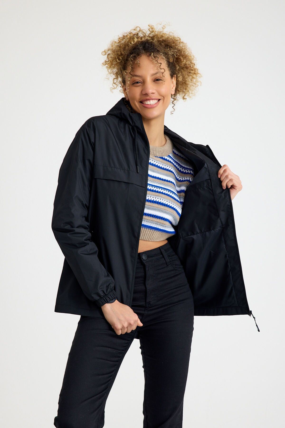 Kadın Içi Astarlı Suya Dayanıklı Kapüşonlu Cepli Yağmurluk