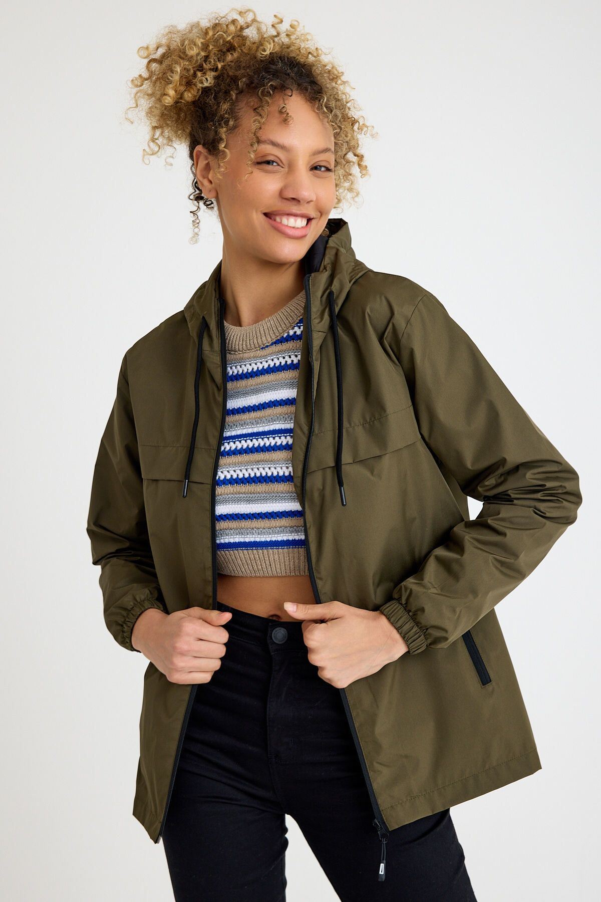 Kadın Içi Astarlı Suya Dayanıklı Kapüşonlu Cepli Yağmurluk