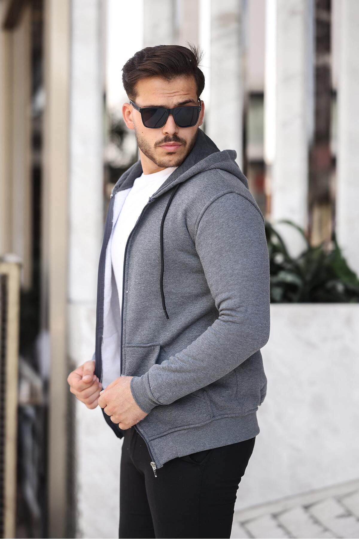 Üç İplik Fermuarlı Sweatshirt