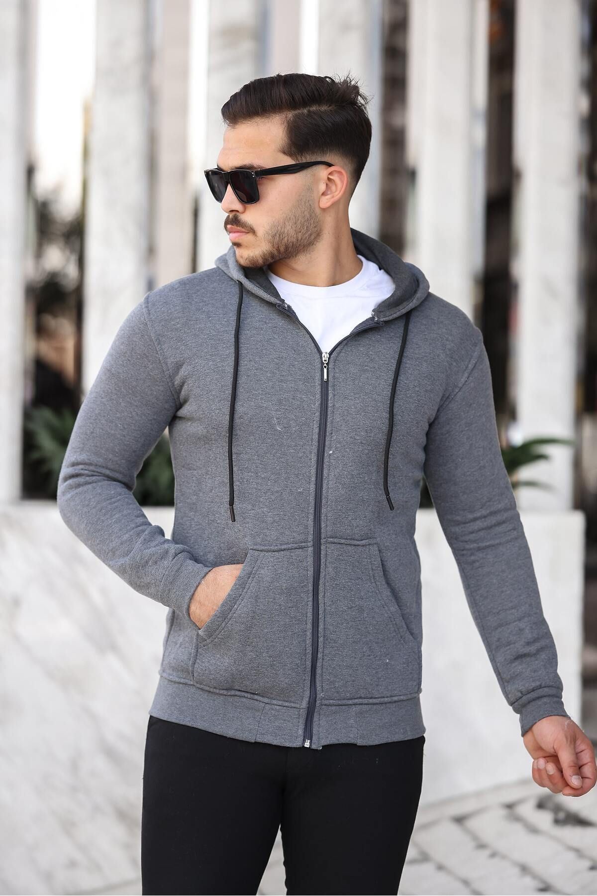 Üç İplik Fermuarlı Sweatshirt