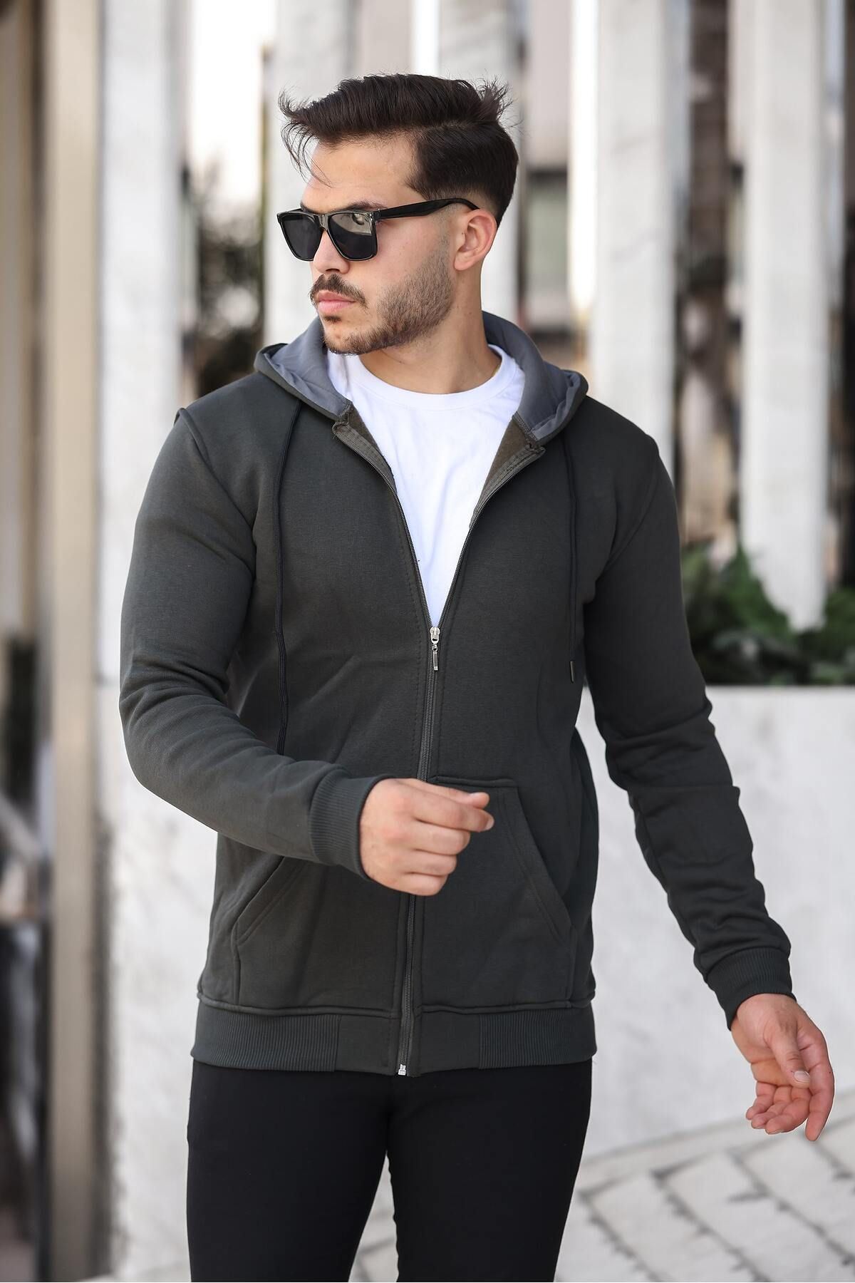 Üç İplik Fermuarlı Sweatshirt