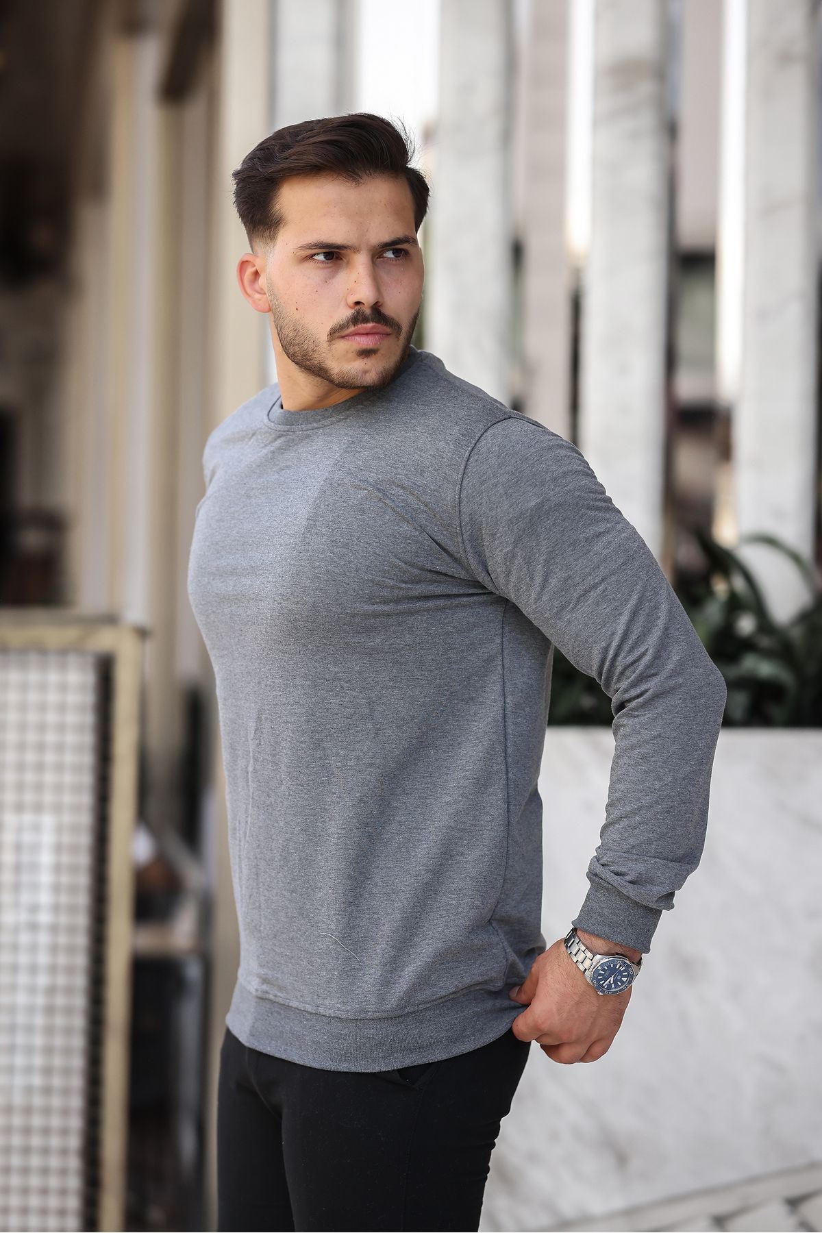 Erkek Kompakt Pamuklu Slim Fit Sweatshirt