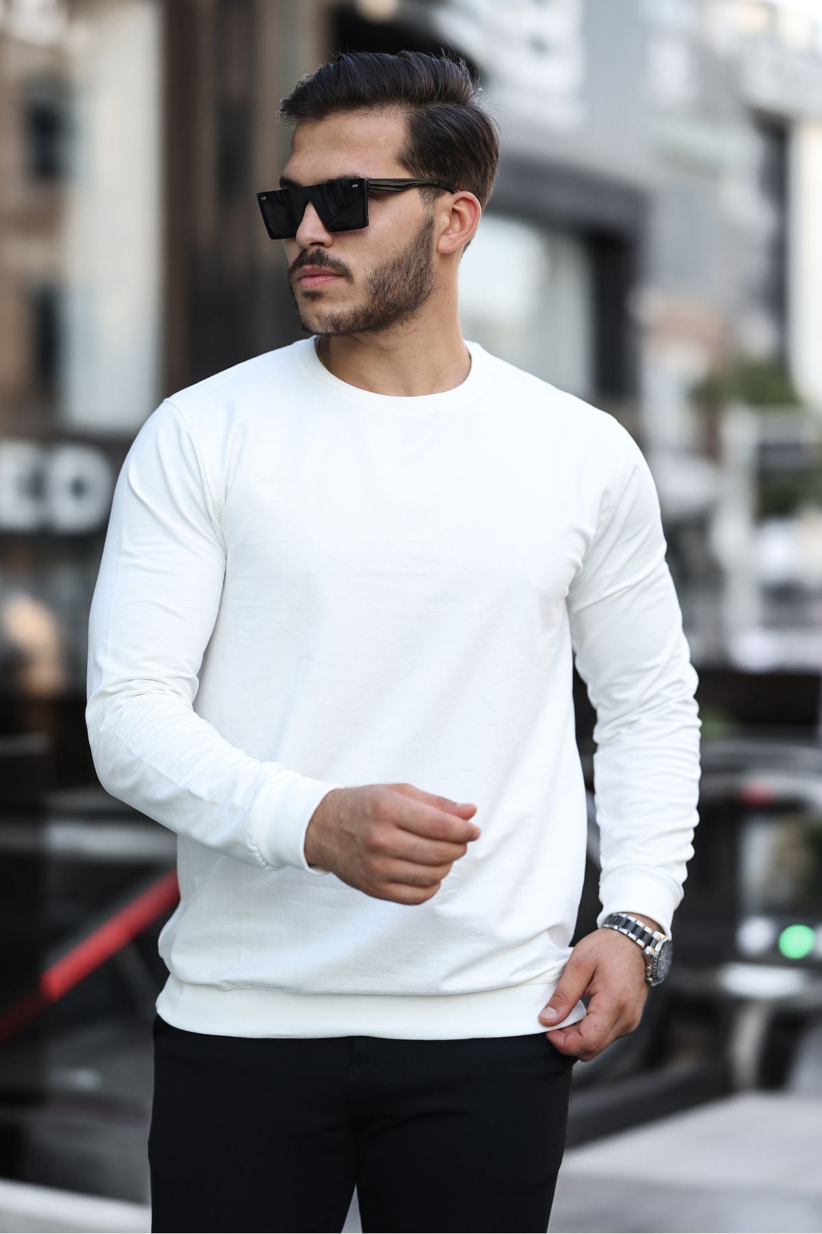 Erkek Kompakt Pamuklu Slim Fit Sweatshirt