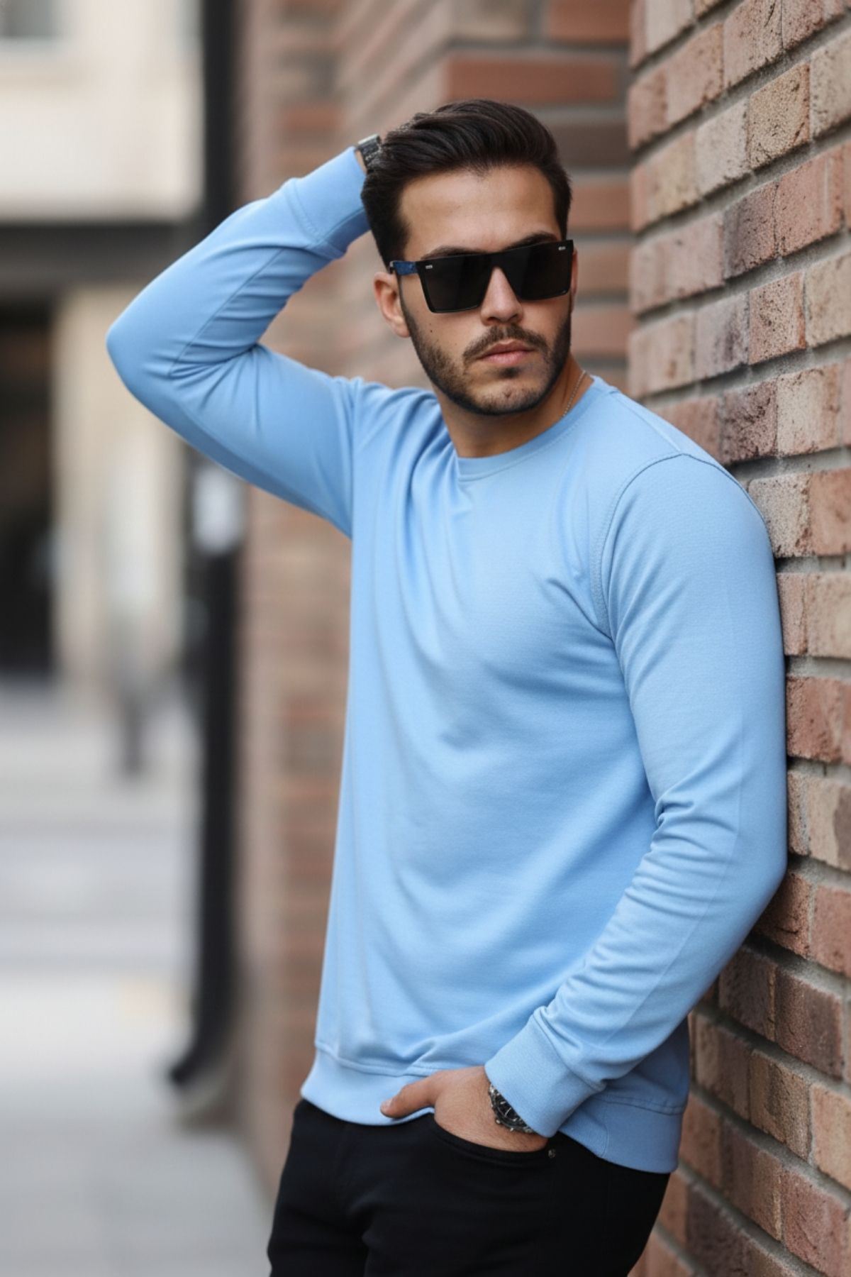 Erkek Kompakt Pamuklu Slim Fit Sweatshirt