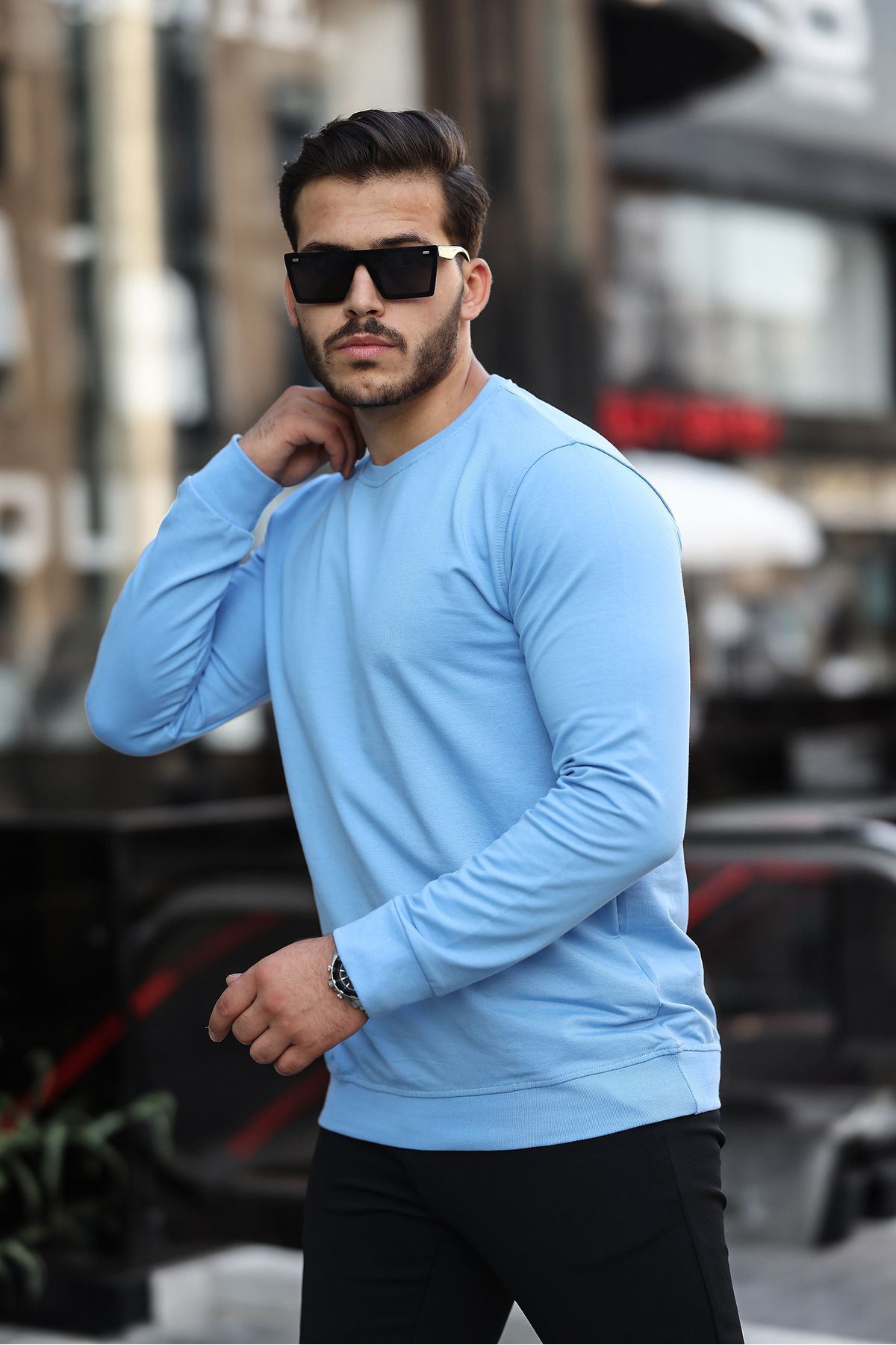 Erkek Kompakt Pamuklu Slim Fit Sweatshirt