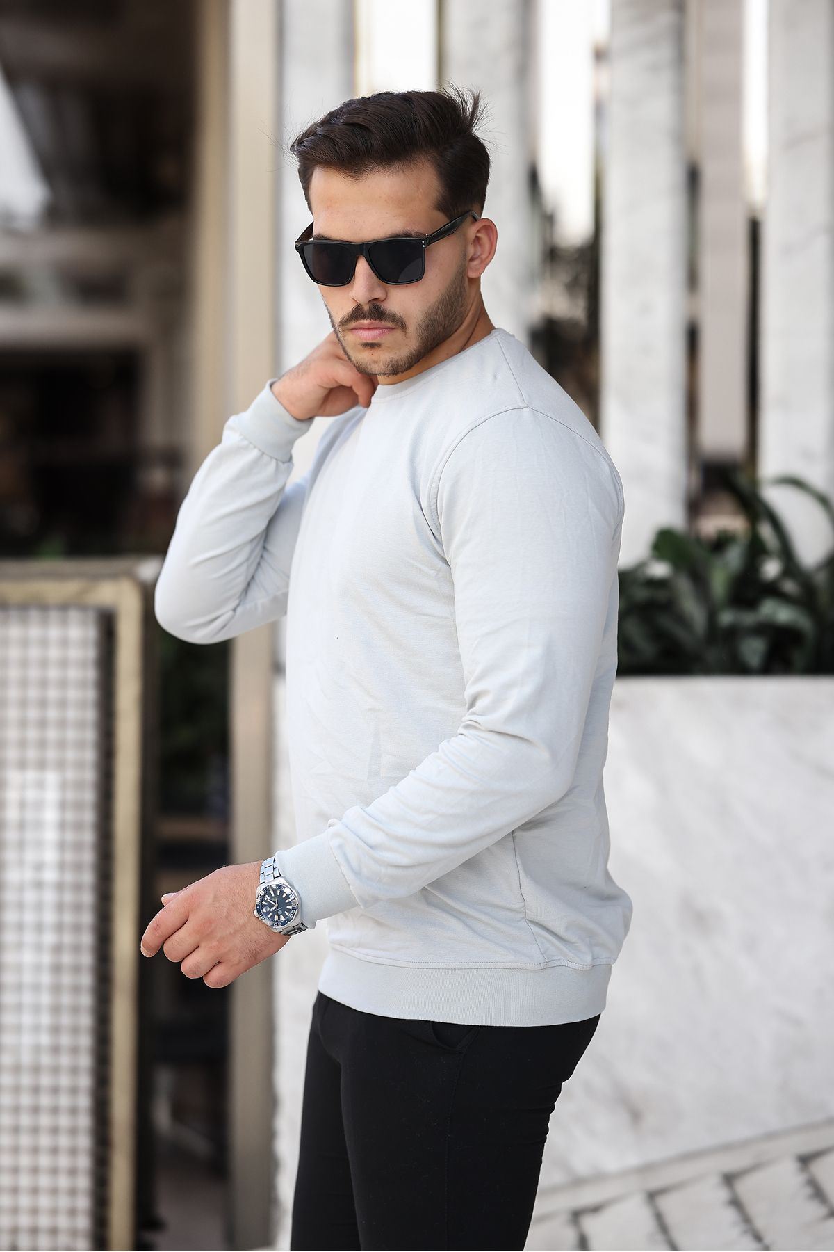 Erkek Kompakt Pamuklu Slim Fit Sweatshirt