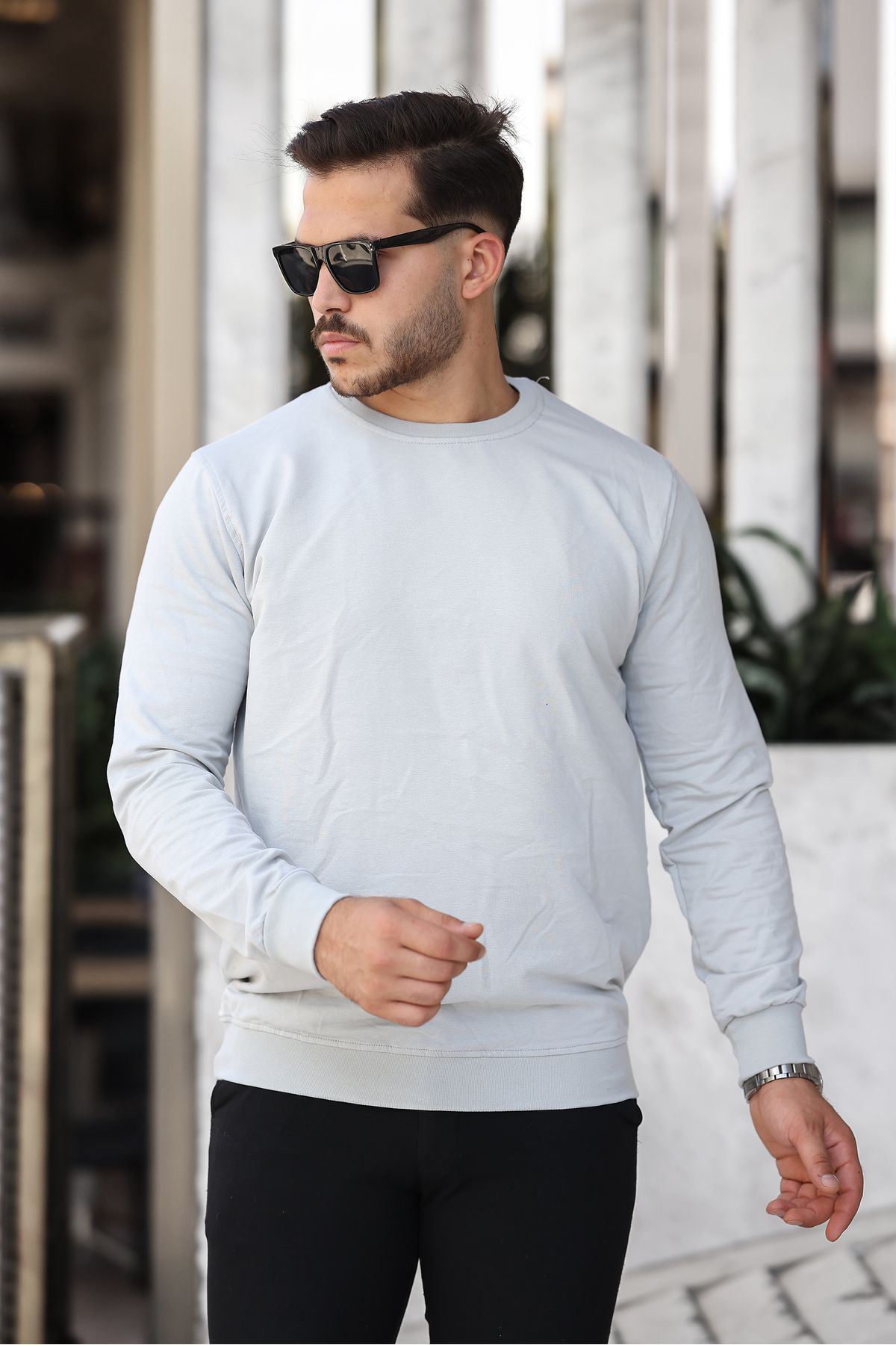 Erkek Kompakt Pamuklu Slim Fit Sweatshirt