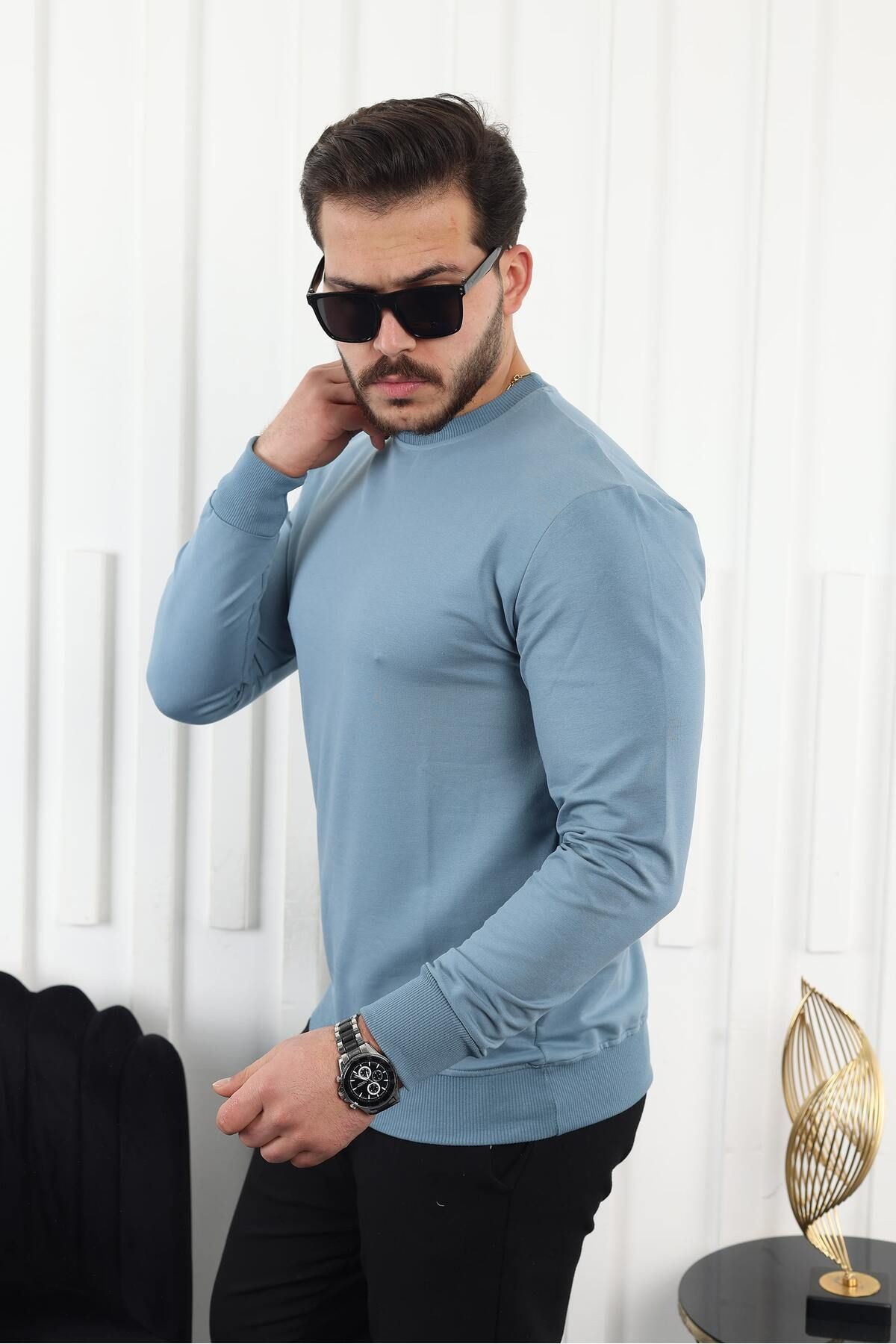 Erkek Kompakt Pamuklu Slim Fit Sweatshirt