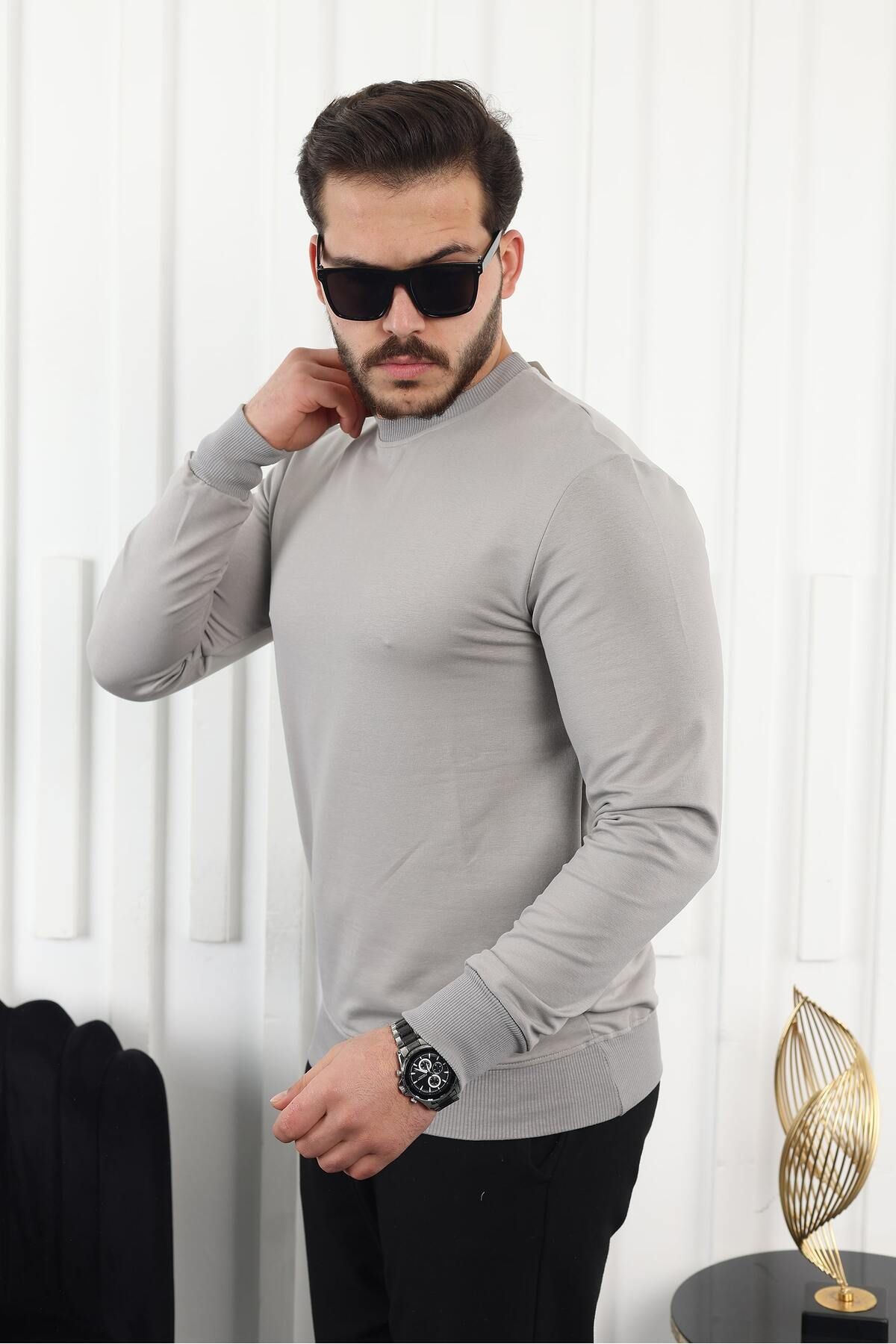Erkek Kompakt Pamuklu Slim Fit Sweatshirt