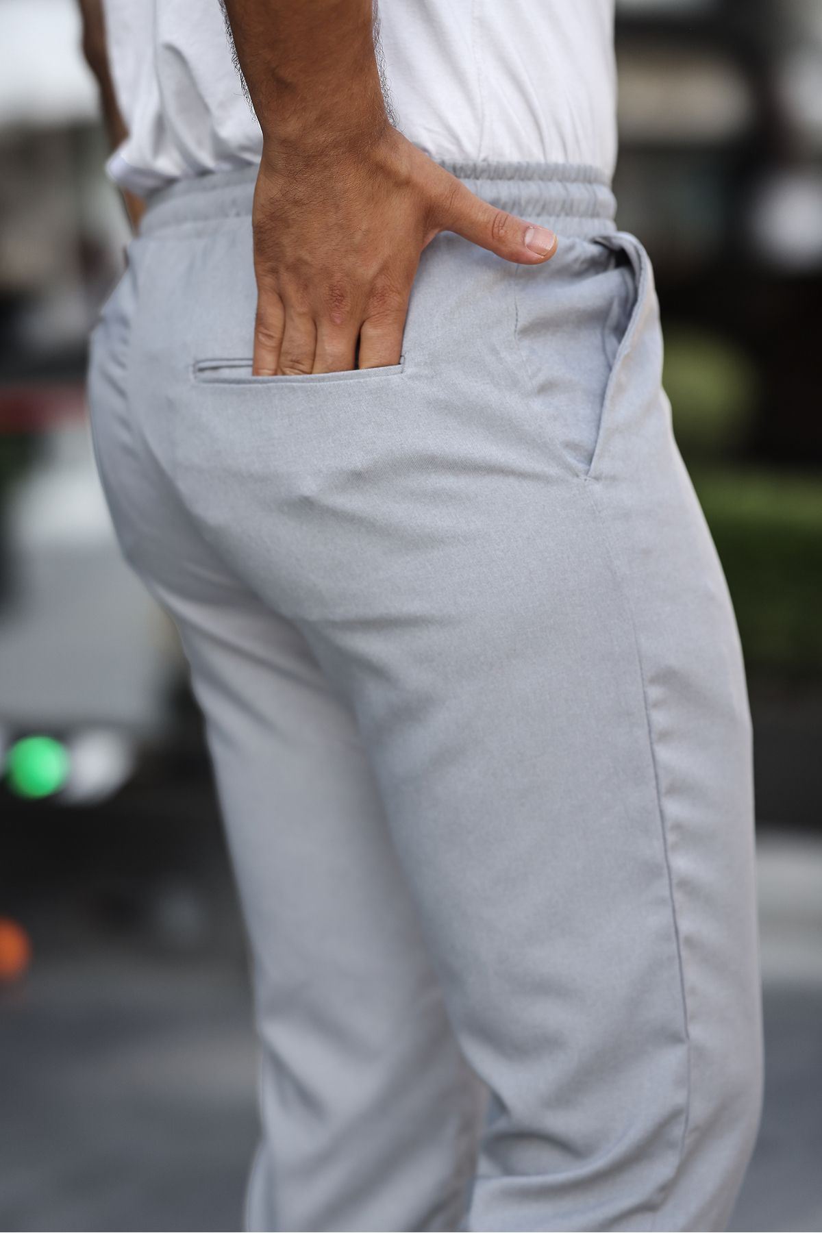 Erkek Bel Lastikli Düz Paça Jogger Gri Pantolon