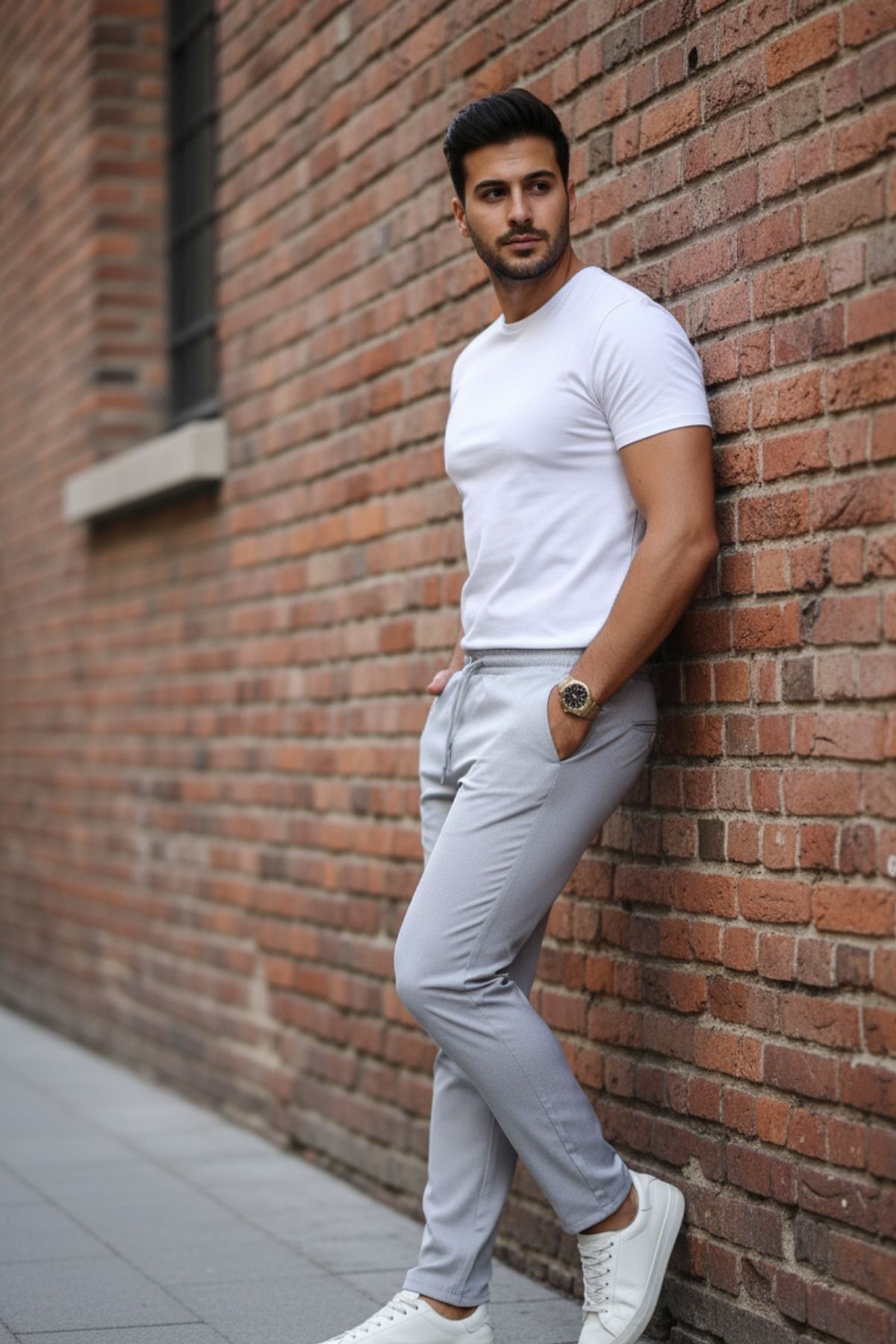 Erkek Bel Lastikli Düz Paça Jogger Gri Pantolon