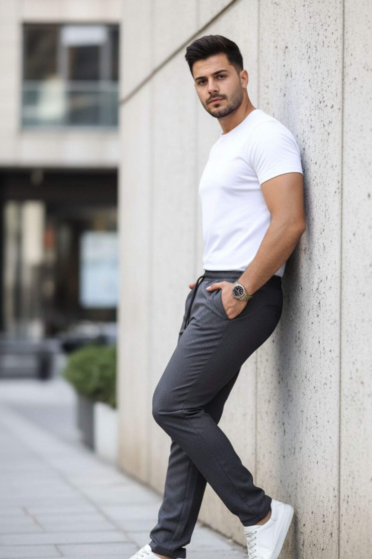 Erkek Bel Lastikli Düz Paça Jogger Antrasit Pantolon