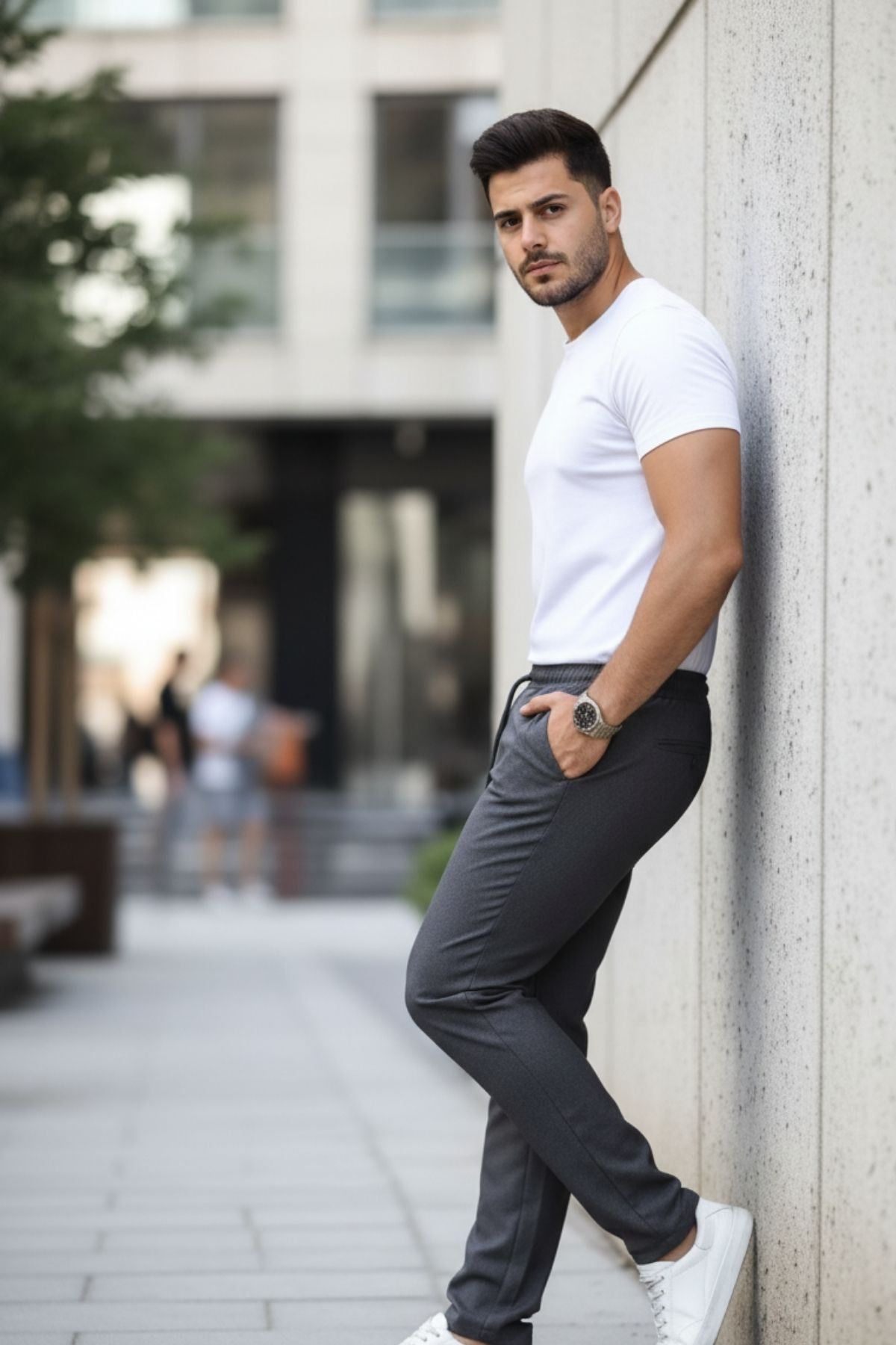 Erkek Bel Lastikli Düz Paça Jogger Antrasit Pantolon