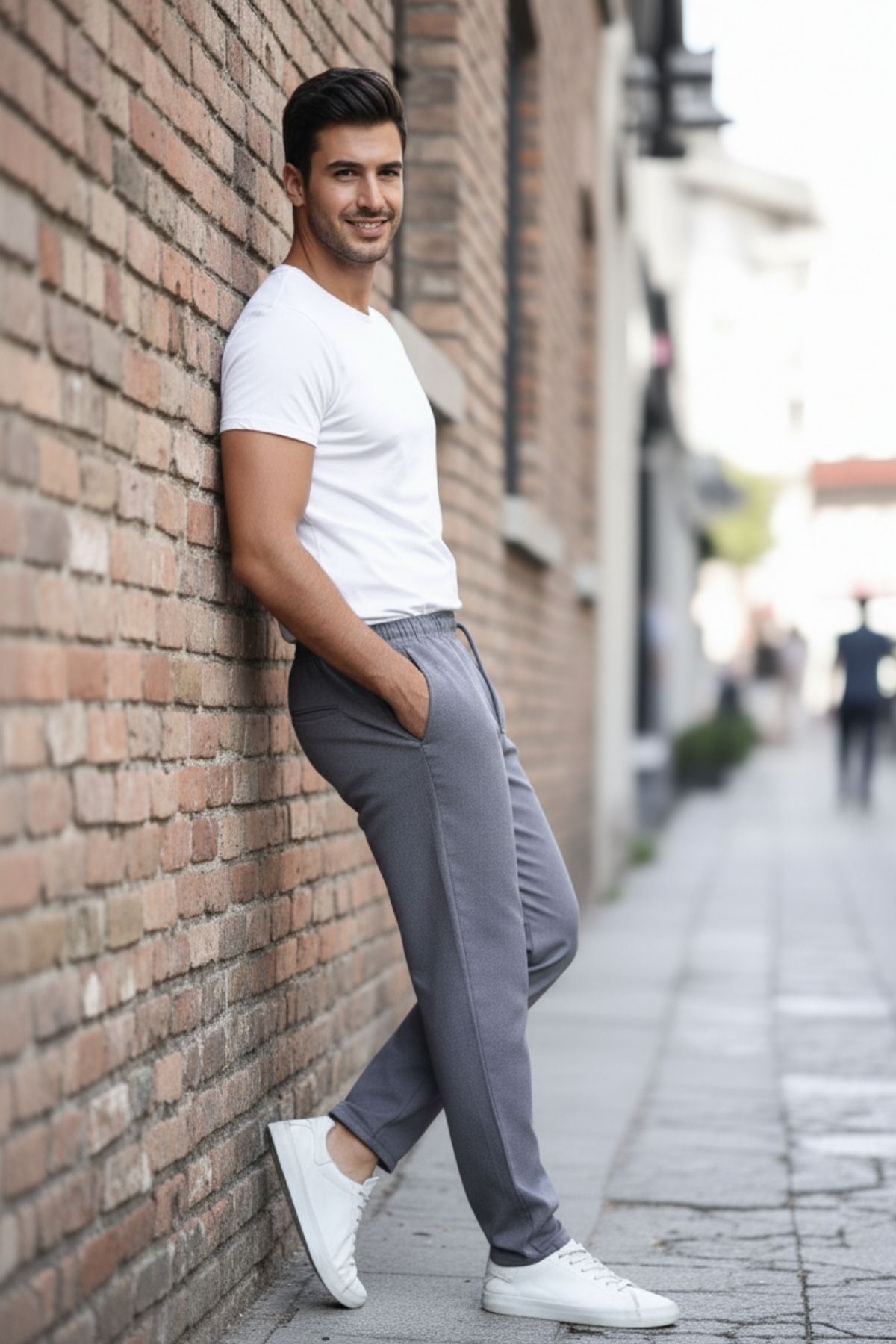 Erkek Bel Lastikli Düz Paça Jogger Füme Pantolon