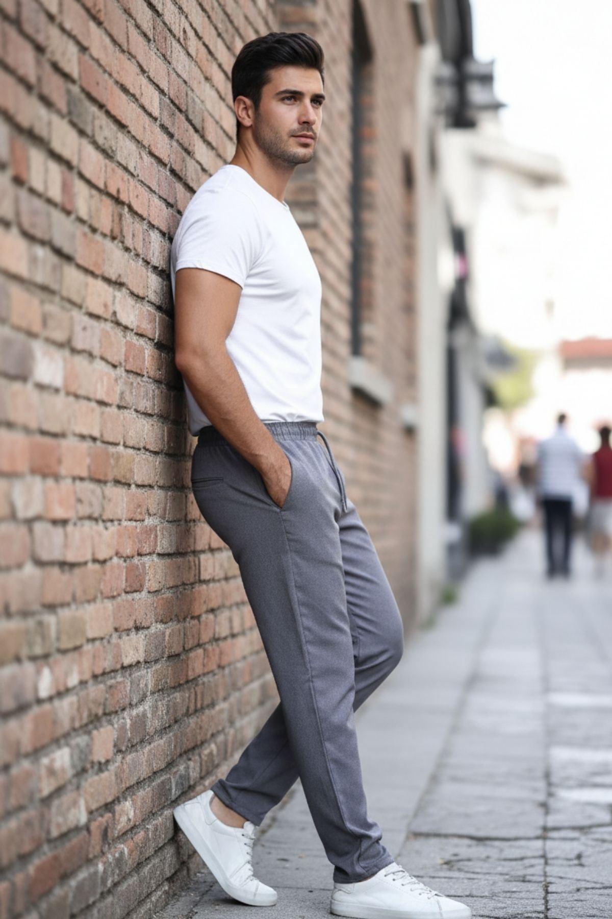 Erkek Bel Lastikli Düz Paça Jogger Füme Pantolon