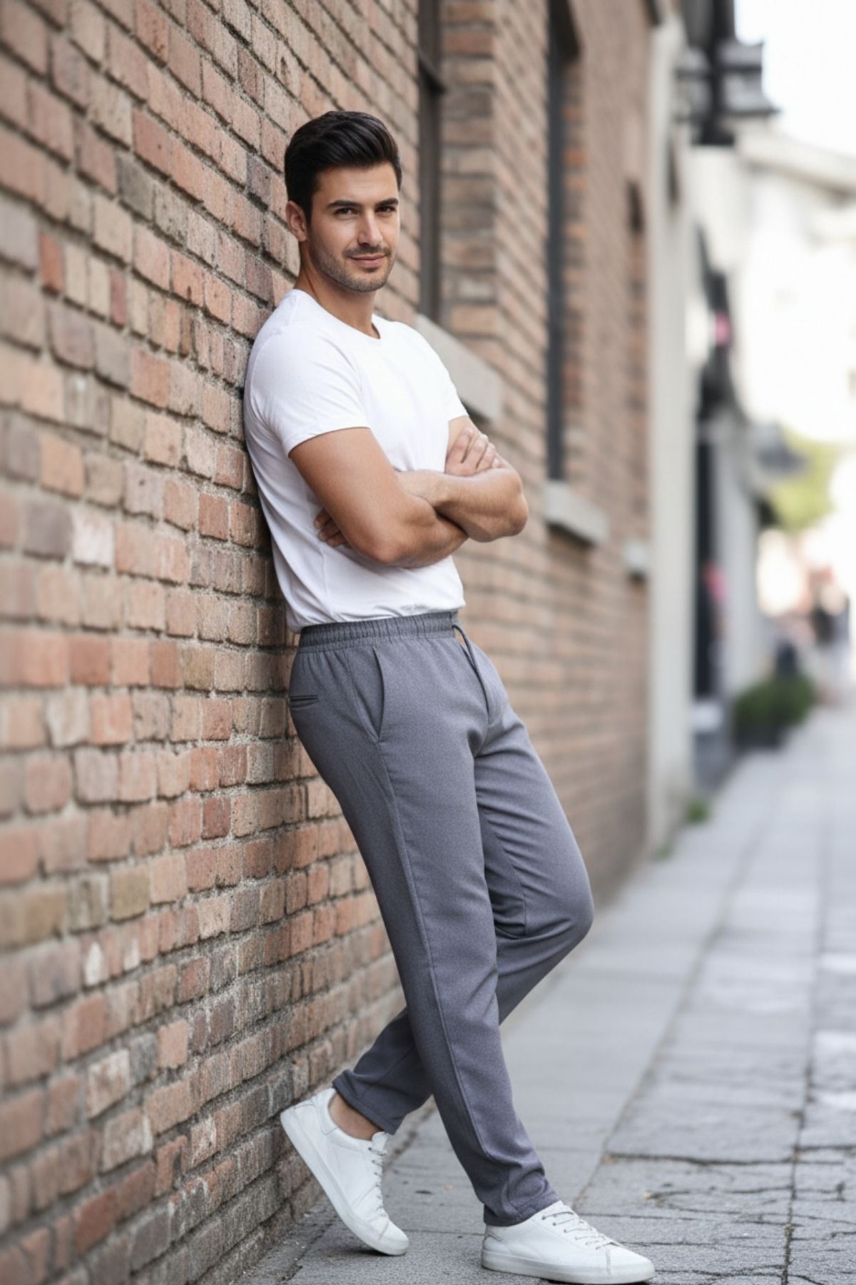 Erkek Bel Lastikli Düz Paça Jogger Füme Pantolon