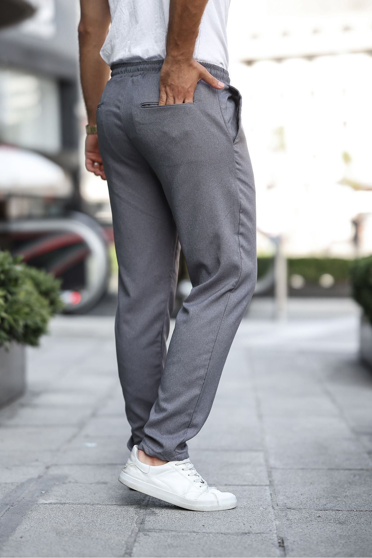 Erkek Bel Lastikli Düz Paça Jogger Füme Pantolon