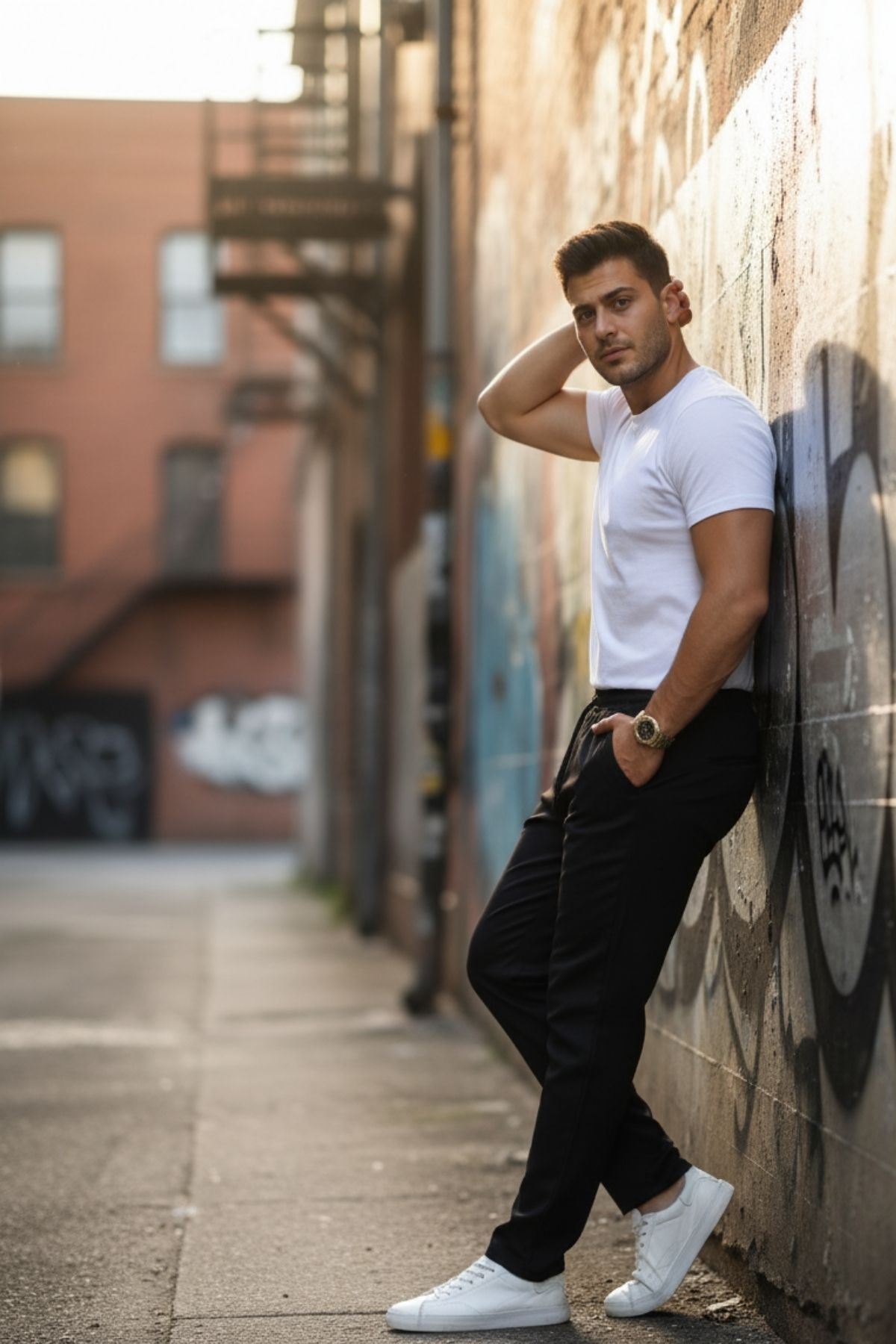 Erkek Bel Lastikli Düz Paça Jogger Siyah Pantolon